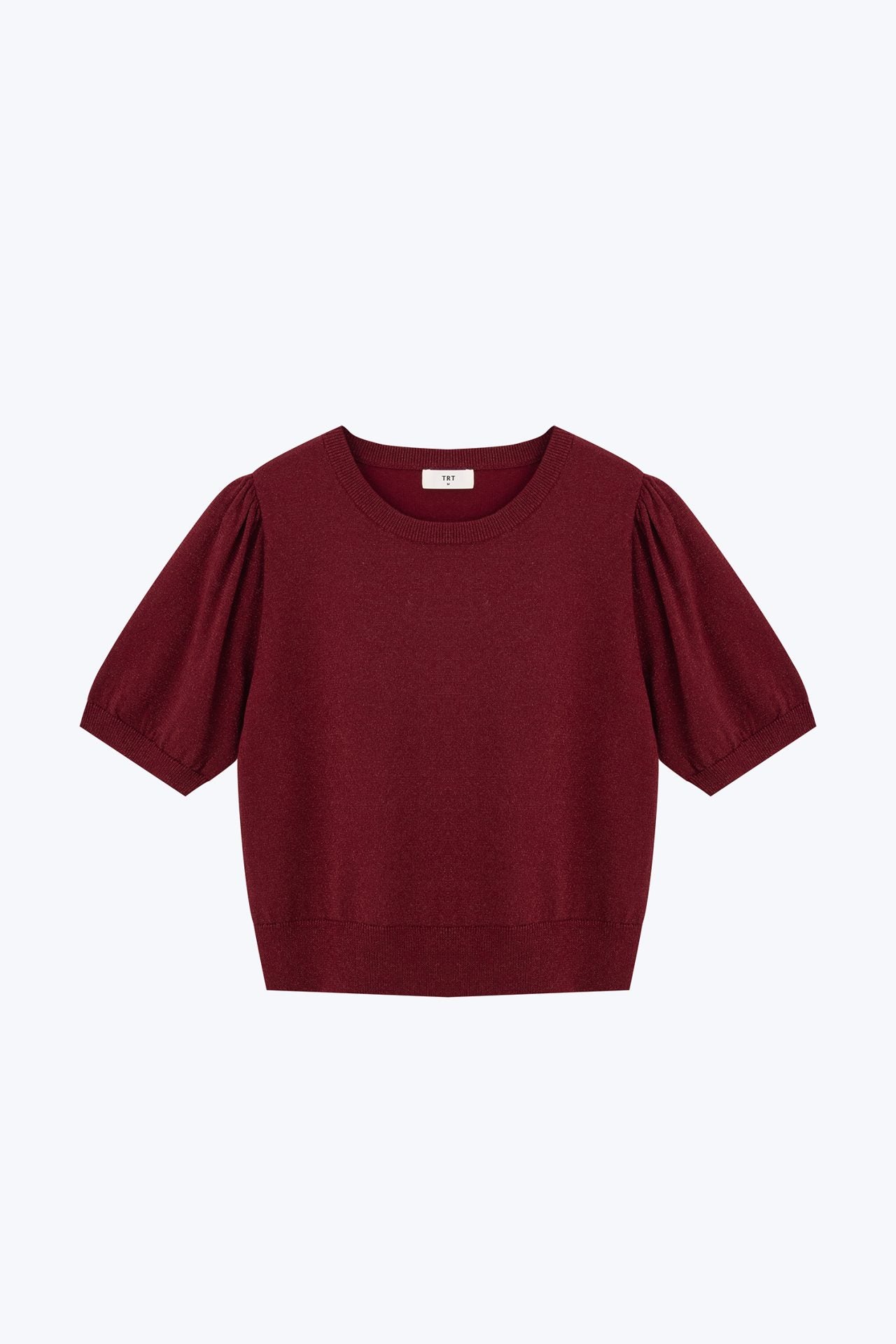 Knitted Puff Sleeve Shimmer Top - Shimmer Burgundy
