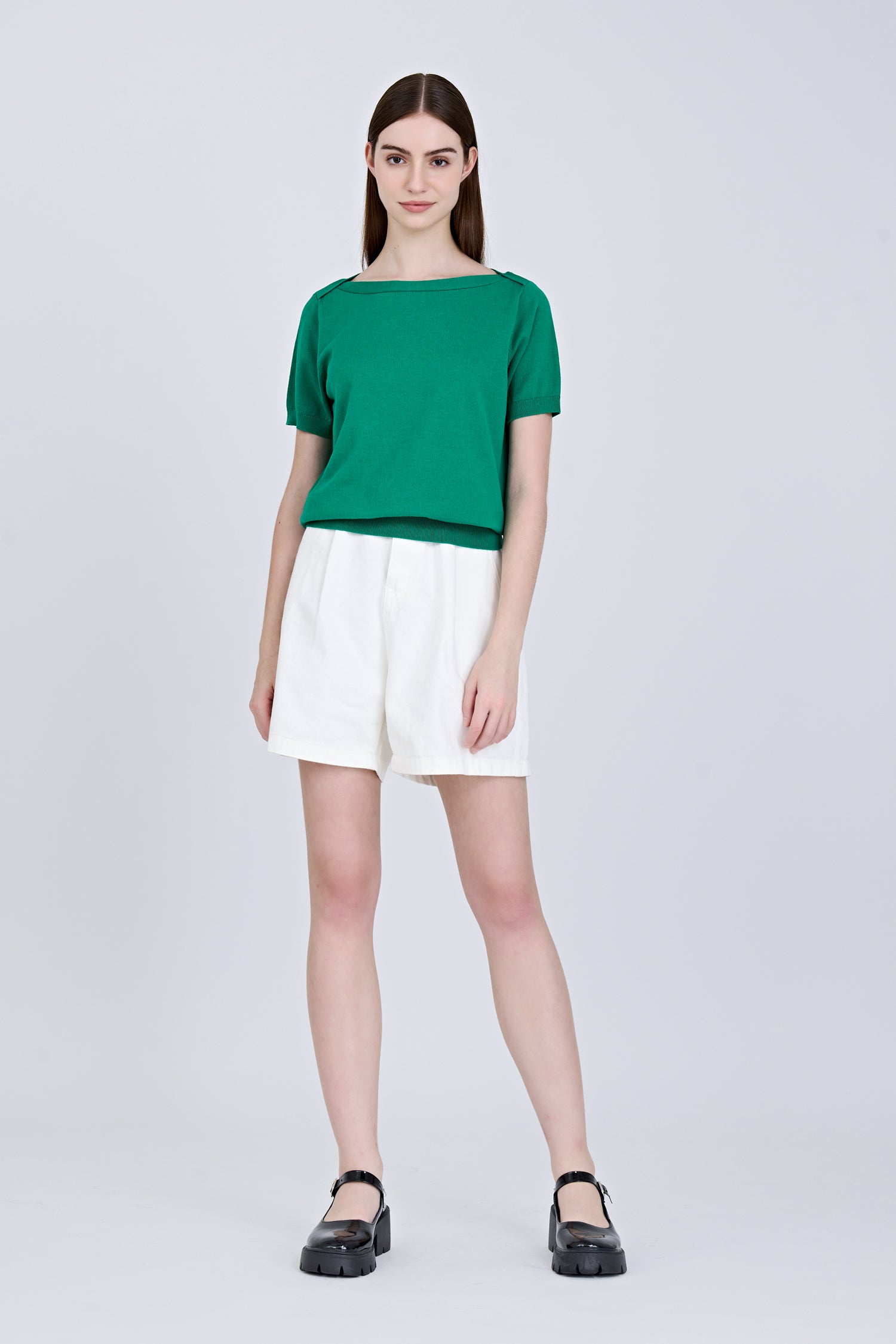Knitted Boat Neck Top - Green