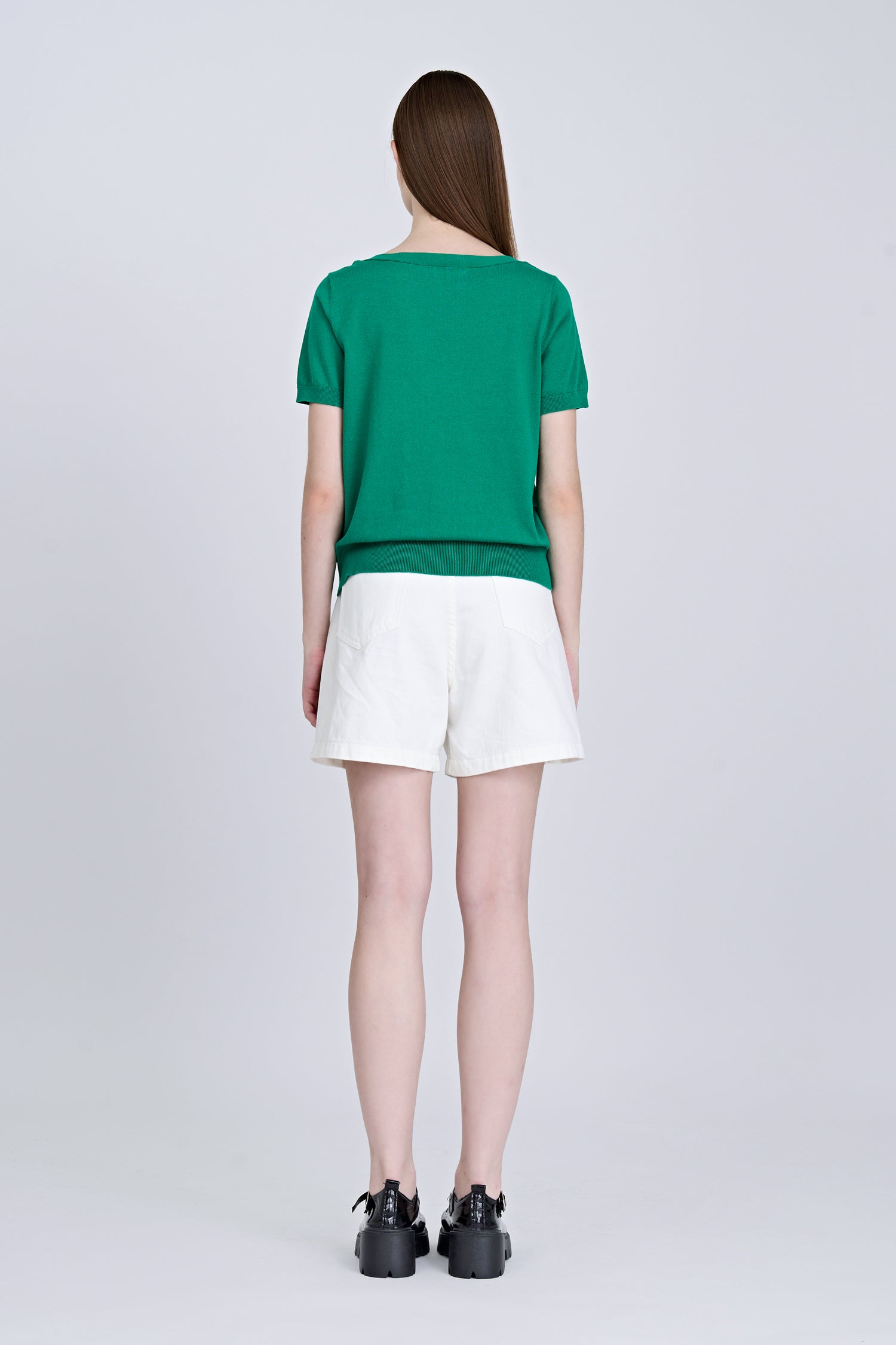 Knitted Boat Neck Top - Green