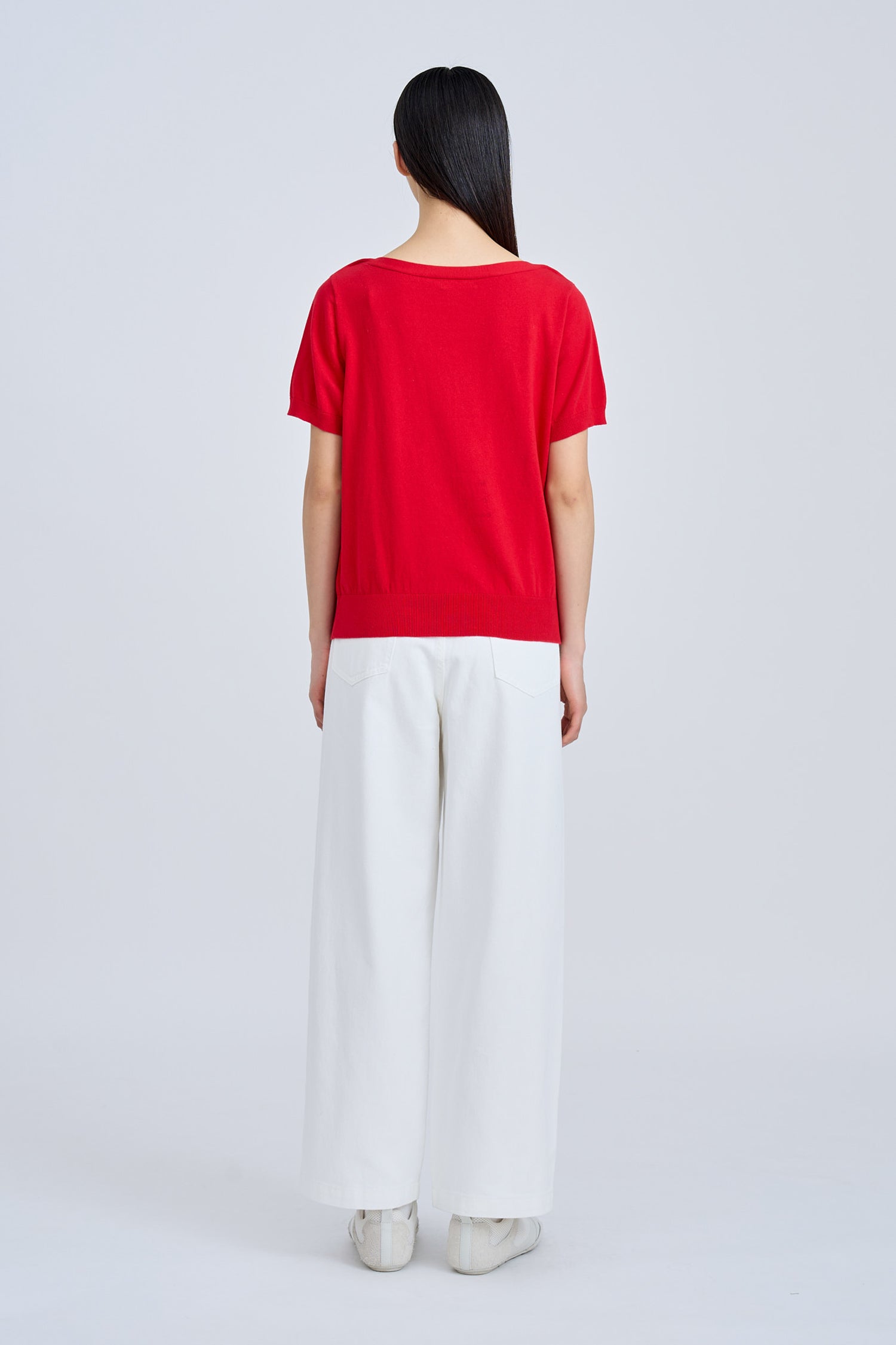 Knitted Boat Neck Top - Red