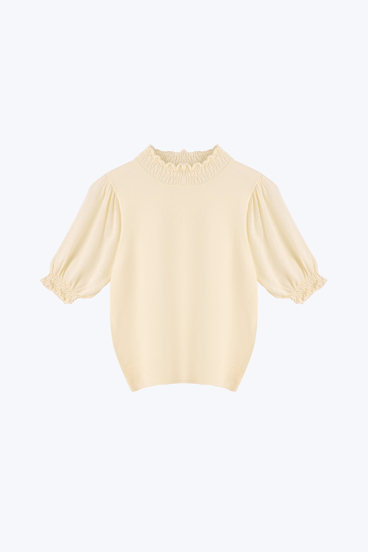 Knitted Smocked Collar Top - Cream