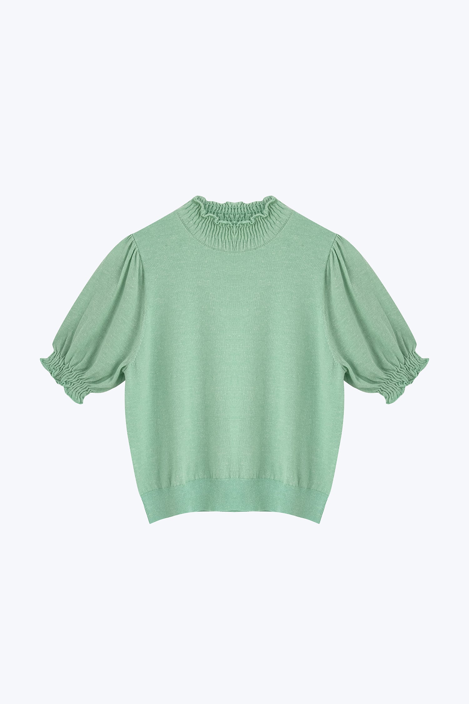 Knitted Smocked Collar Top - Ice Green