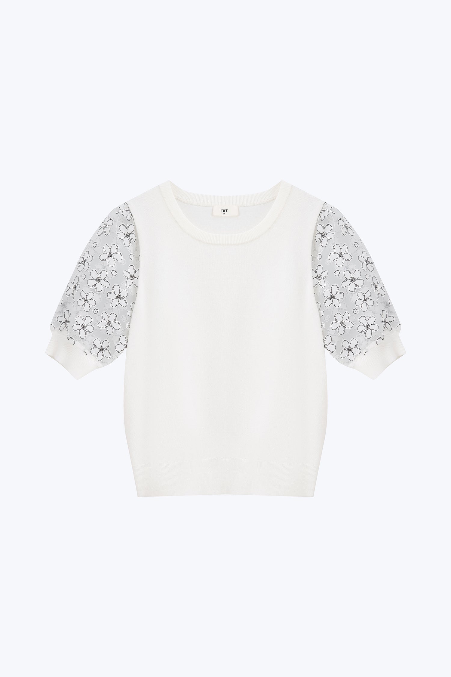 Knitted Floral Sleeve Top - Cream