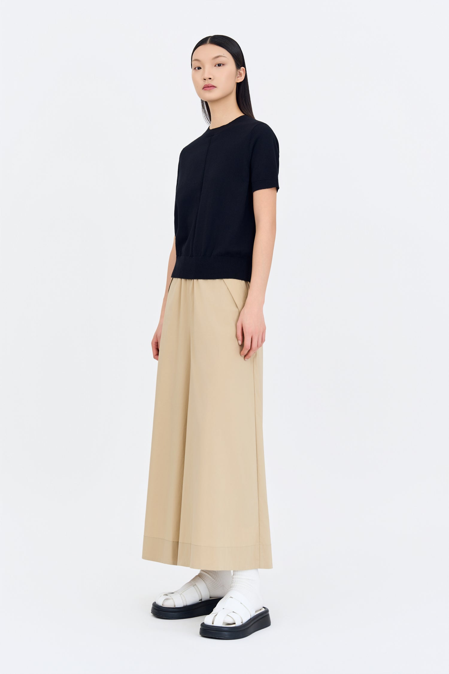 Knitted Short Sleeve Top - Black