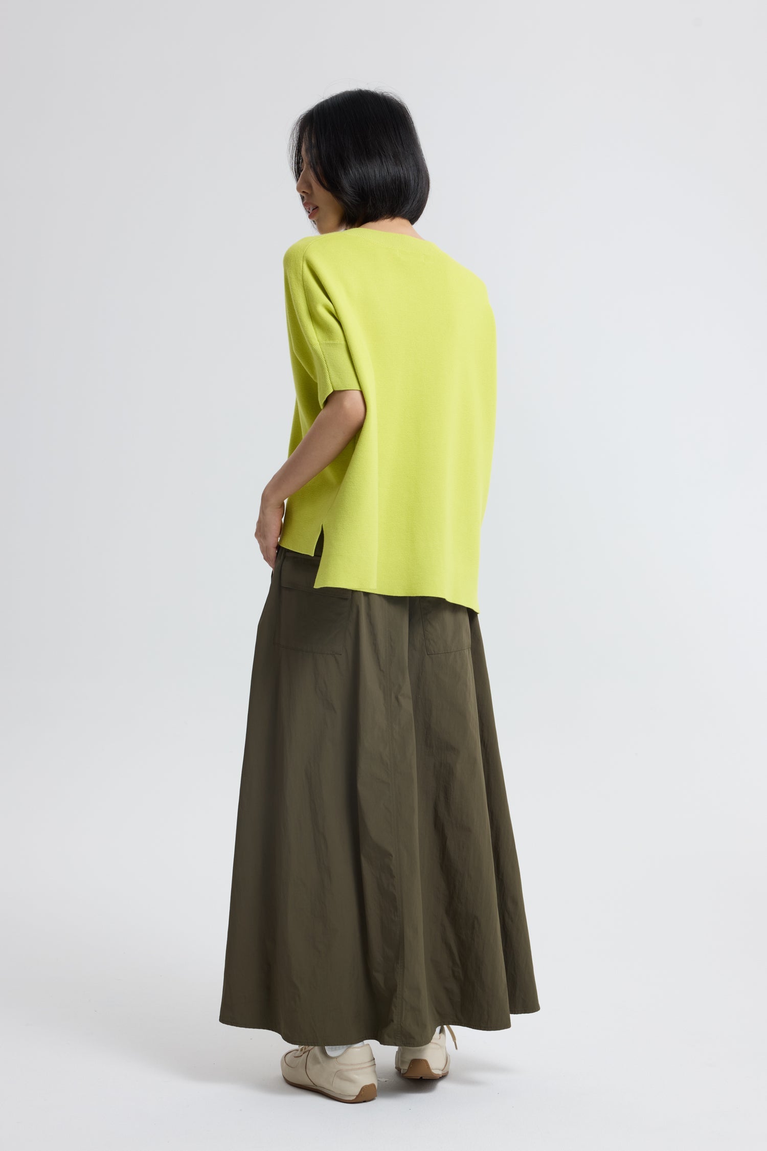 Knitted V-Neck Top - Chartreuse