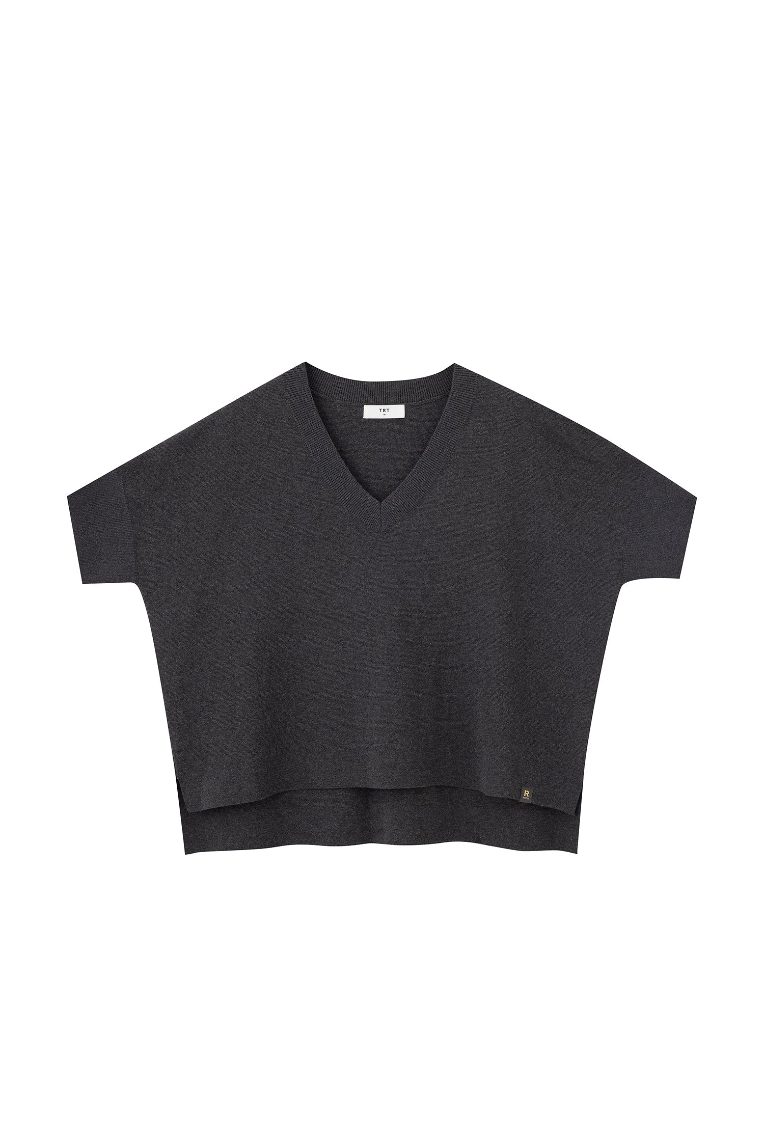 Knitted V-Neck Top - Dark Melange Grey