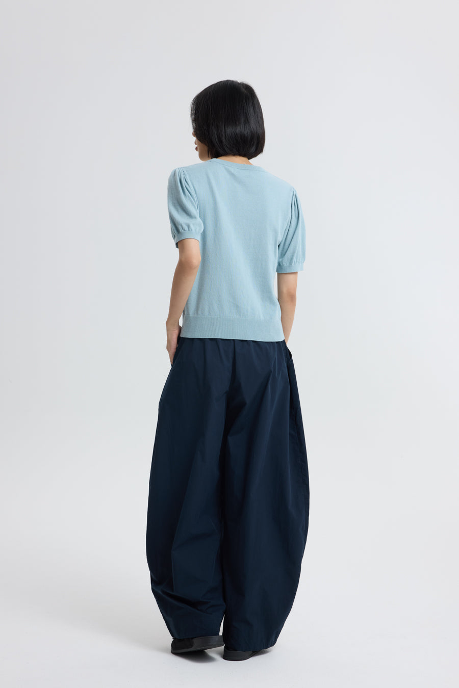 Knitted Puff Sleeve Top - Dusty Blue