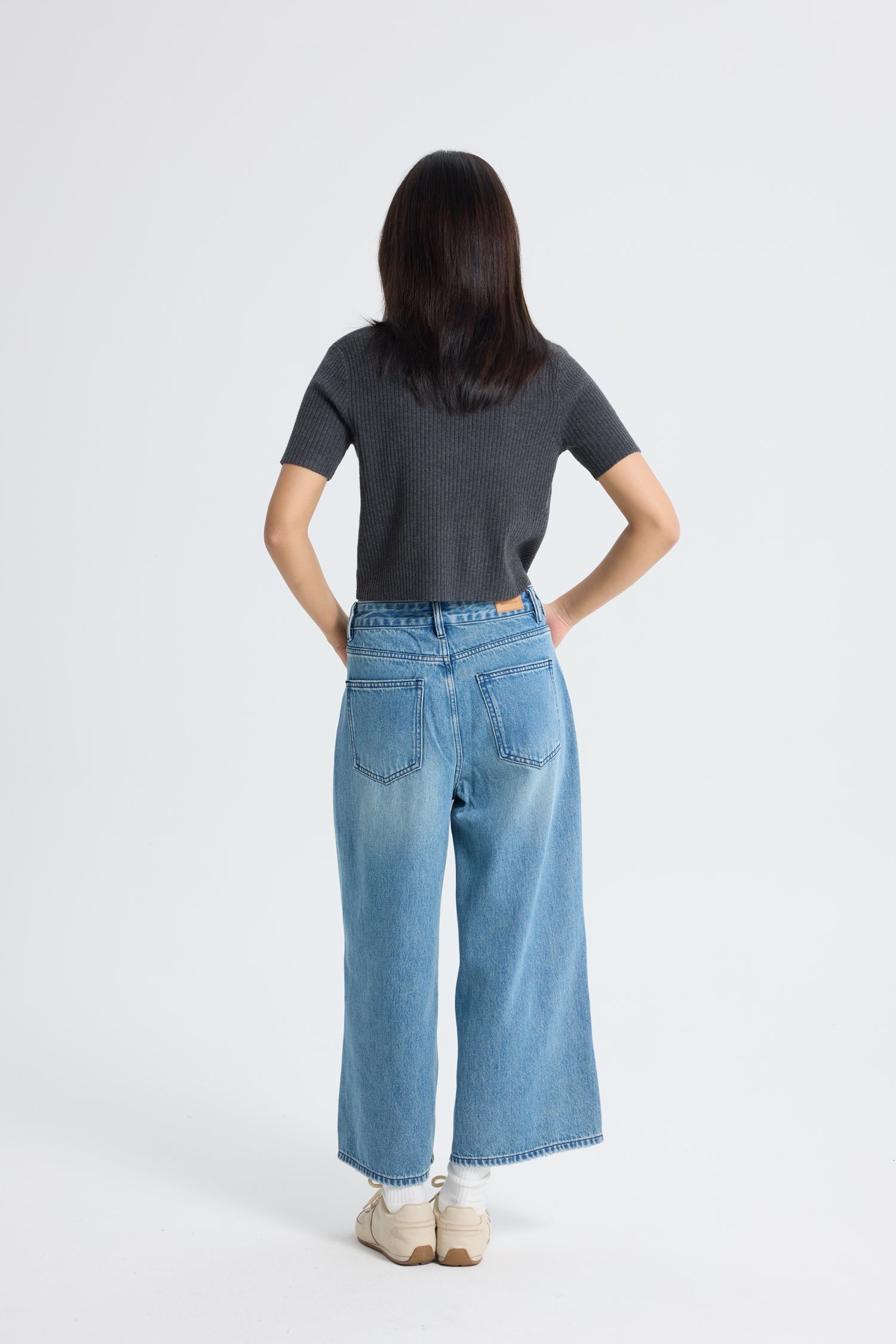 Knitted Button Front Top - Charcoal