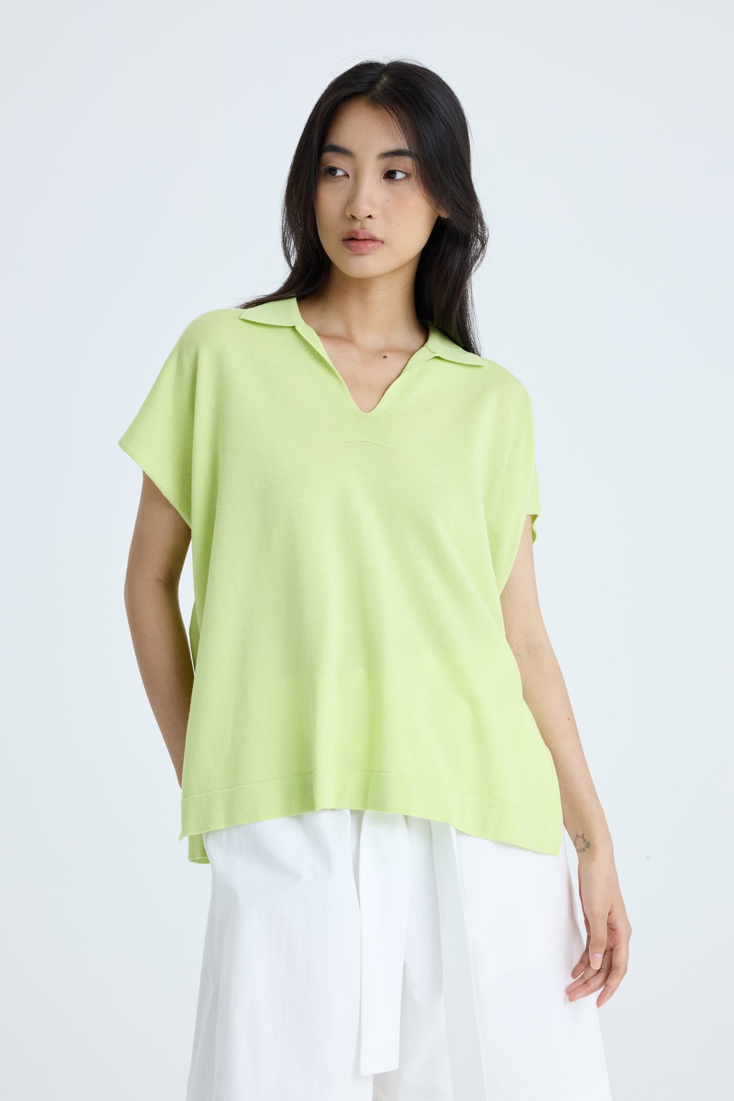 Knitted Polo Top - Chartreuse