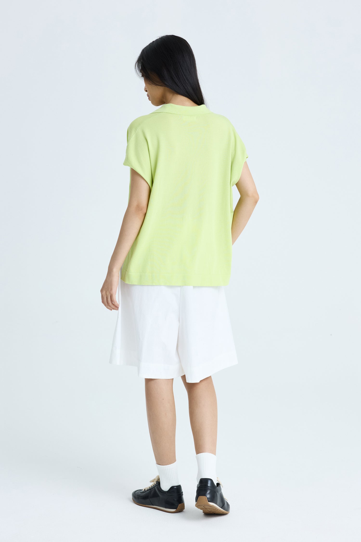 Knitted Polo Top - Chartreuse