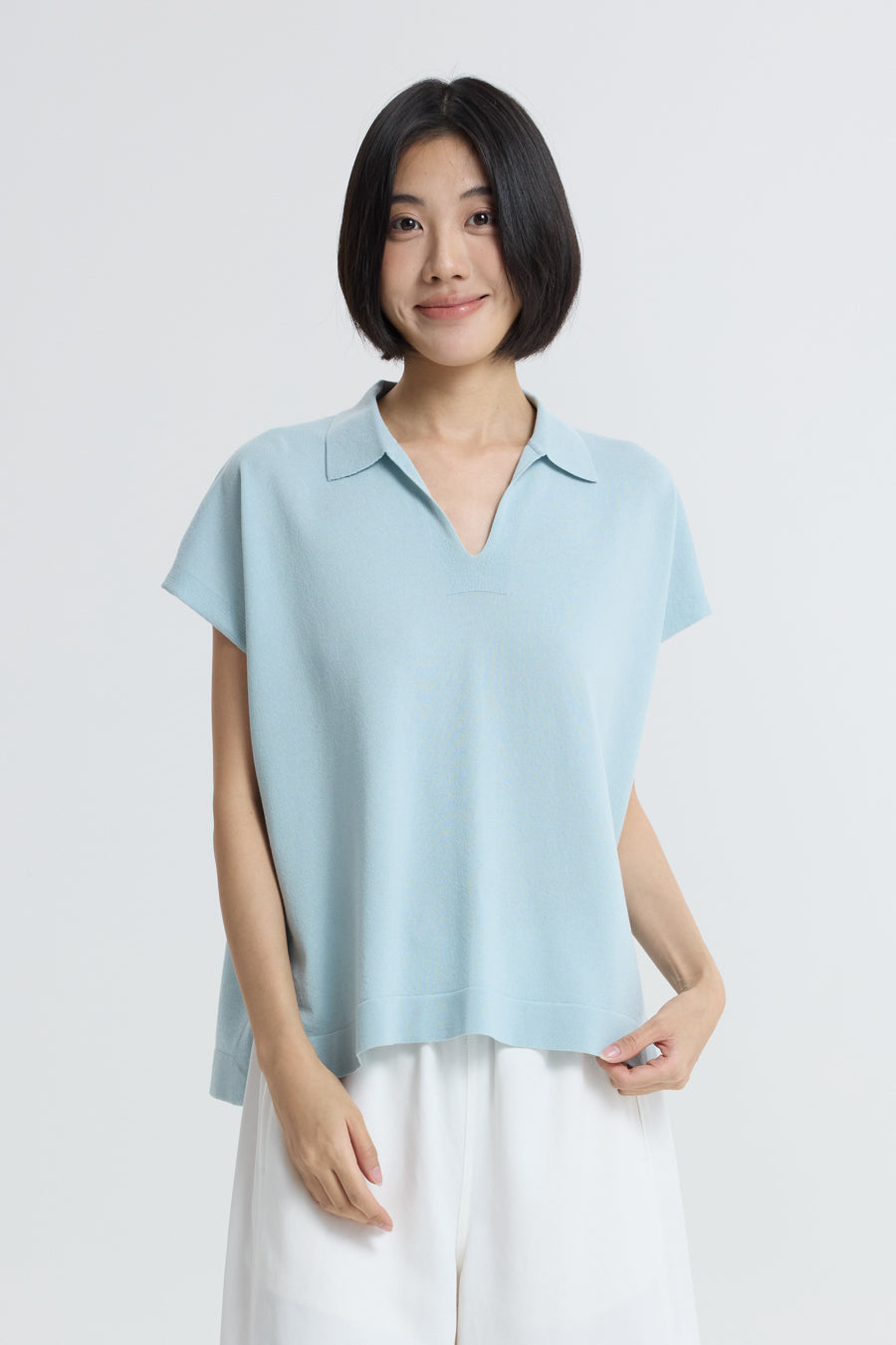 Knitted Polo Top - Dusty Blue – The Restyle Trait Malaysia
