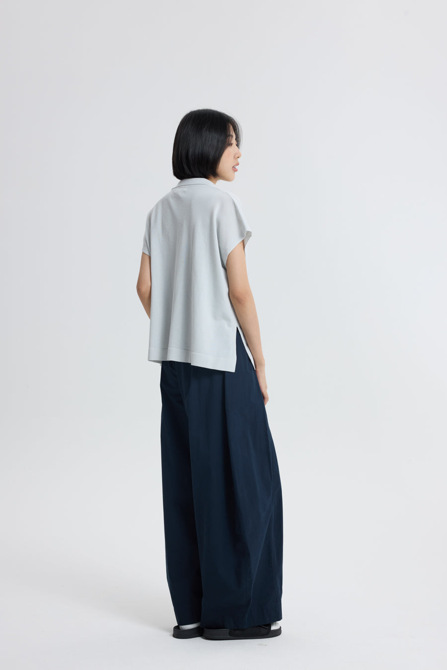 Knitted Polo Top - Light Grey