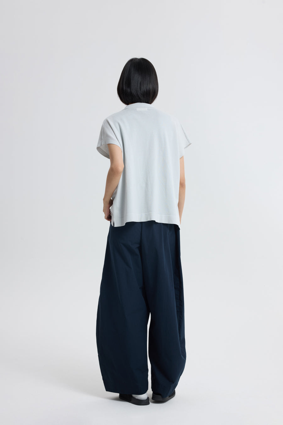 Knitted Polo Top - Light Grey