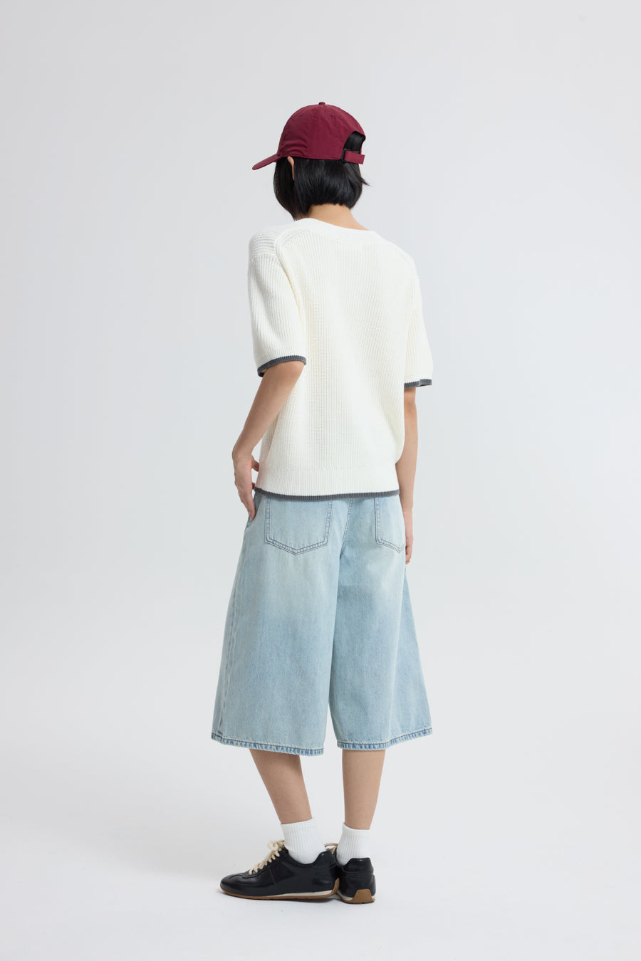 Knitted Contrast Trim Top - Cream