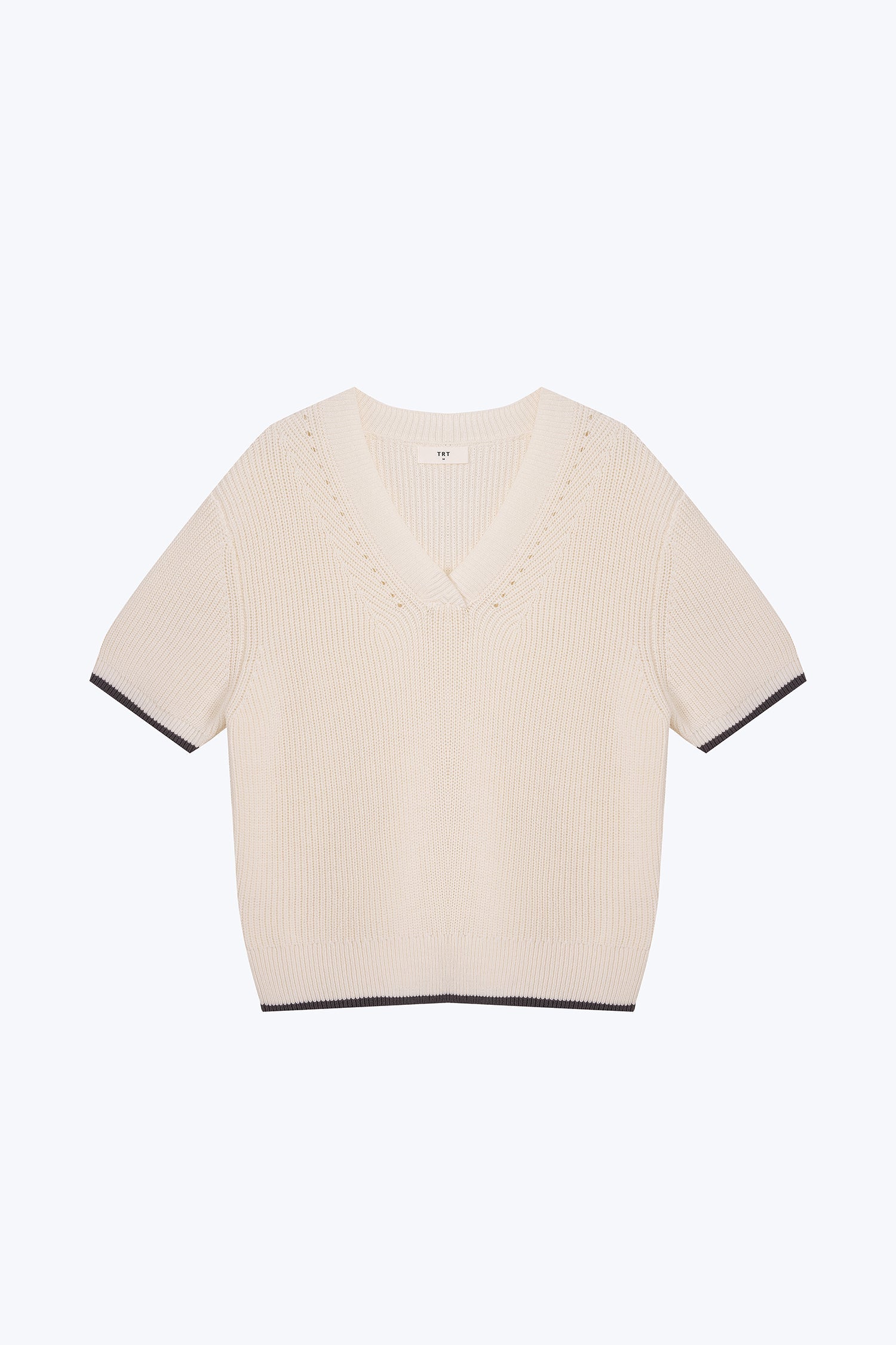 Knitted Contrast Trim Top - Cream
