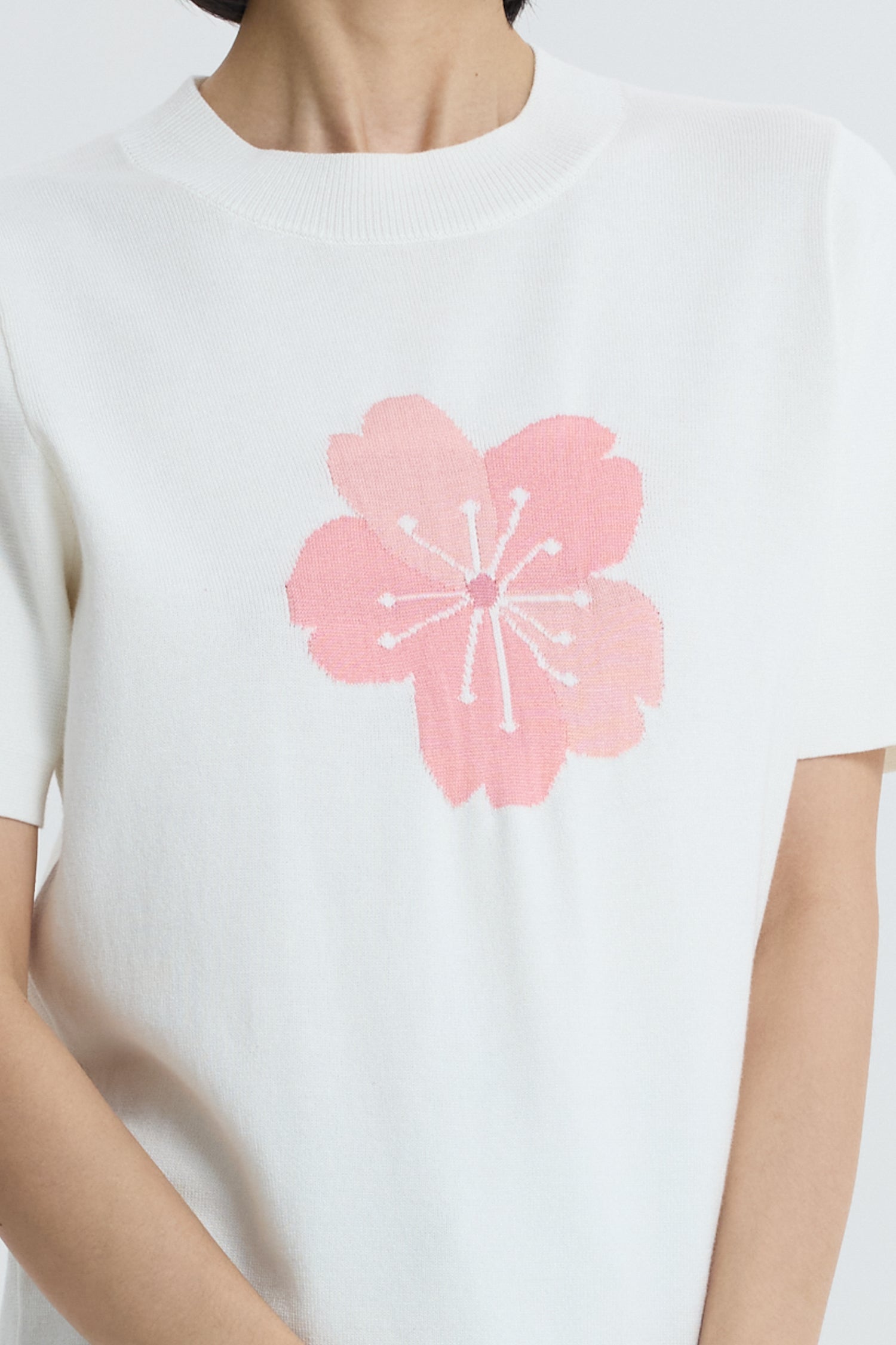 Knitted Floral Top - Cream