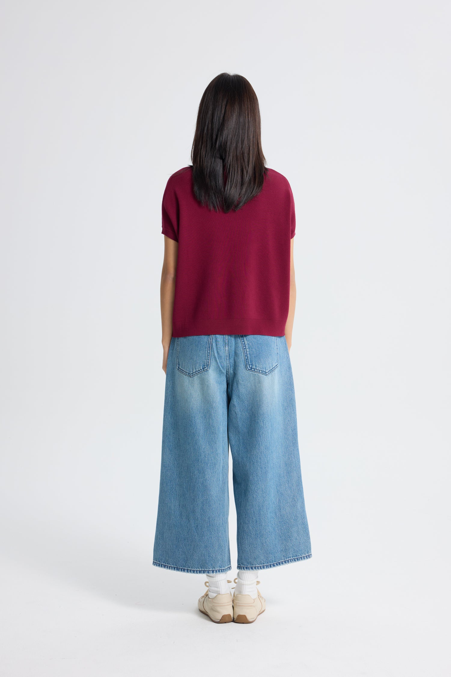 Knitted Wide Cut Top - Burgundy