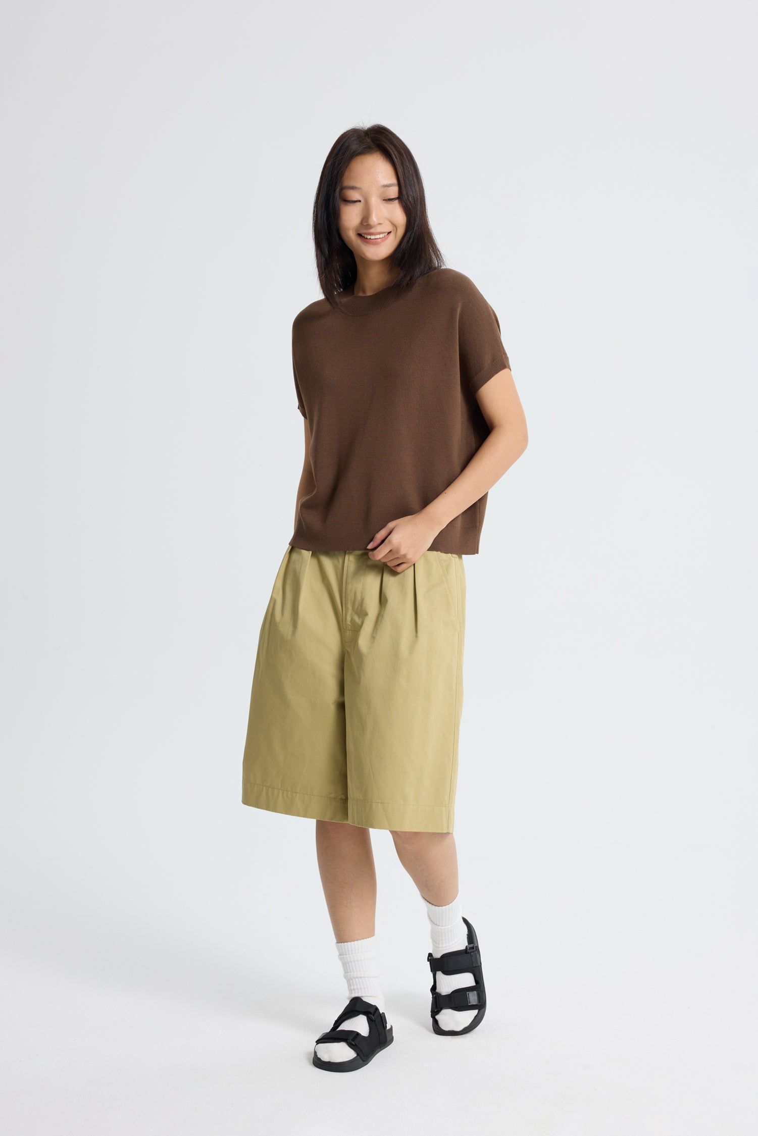 Knitted Wide Cut Top - Cocoa