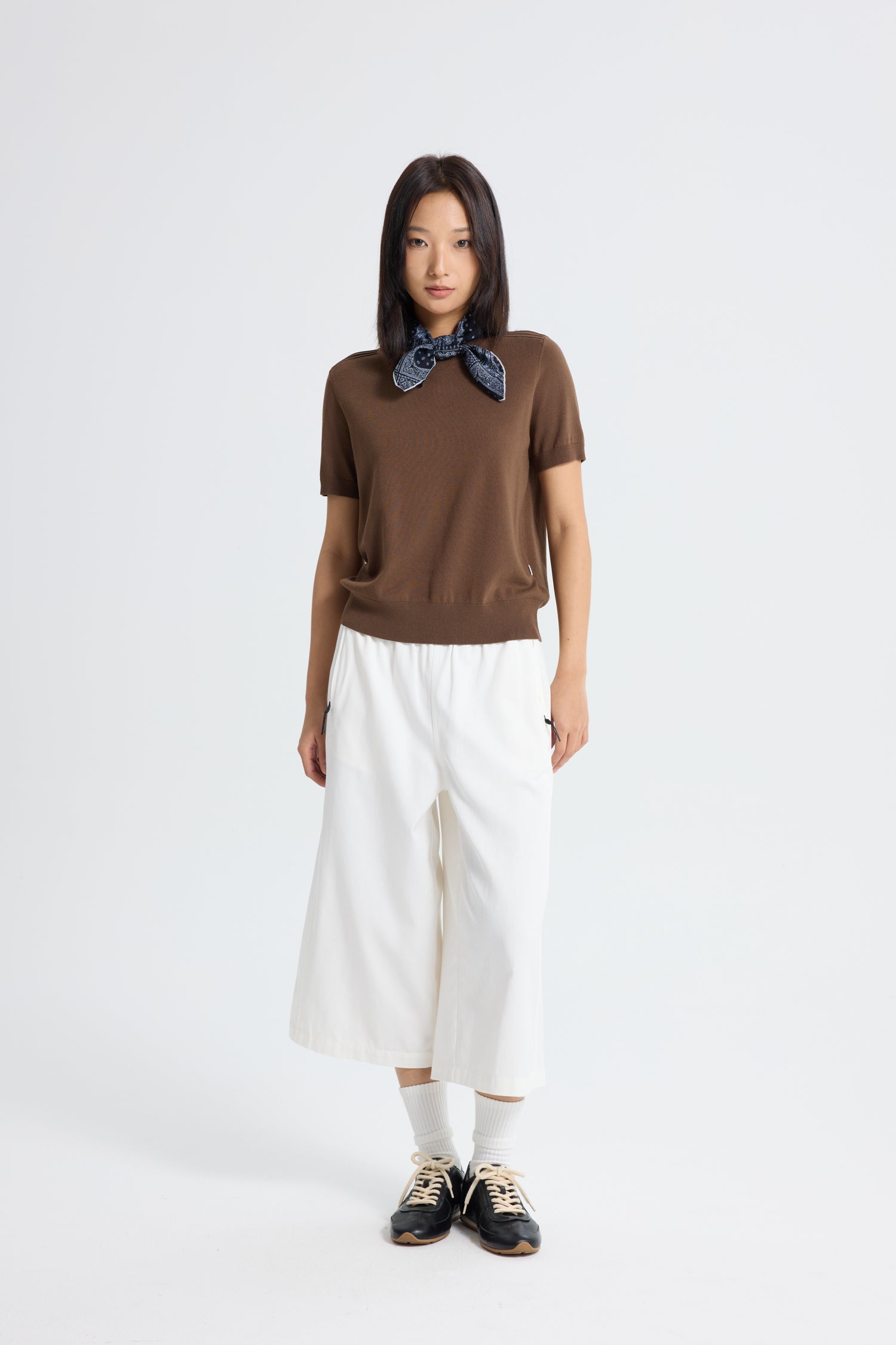Knitted Short Sleeve Top - Cocoa