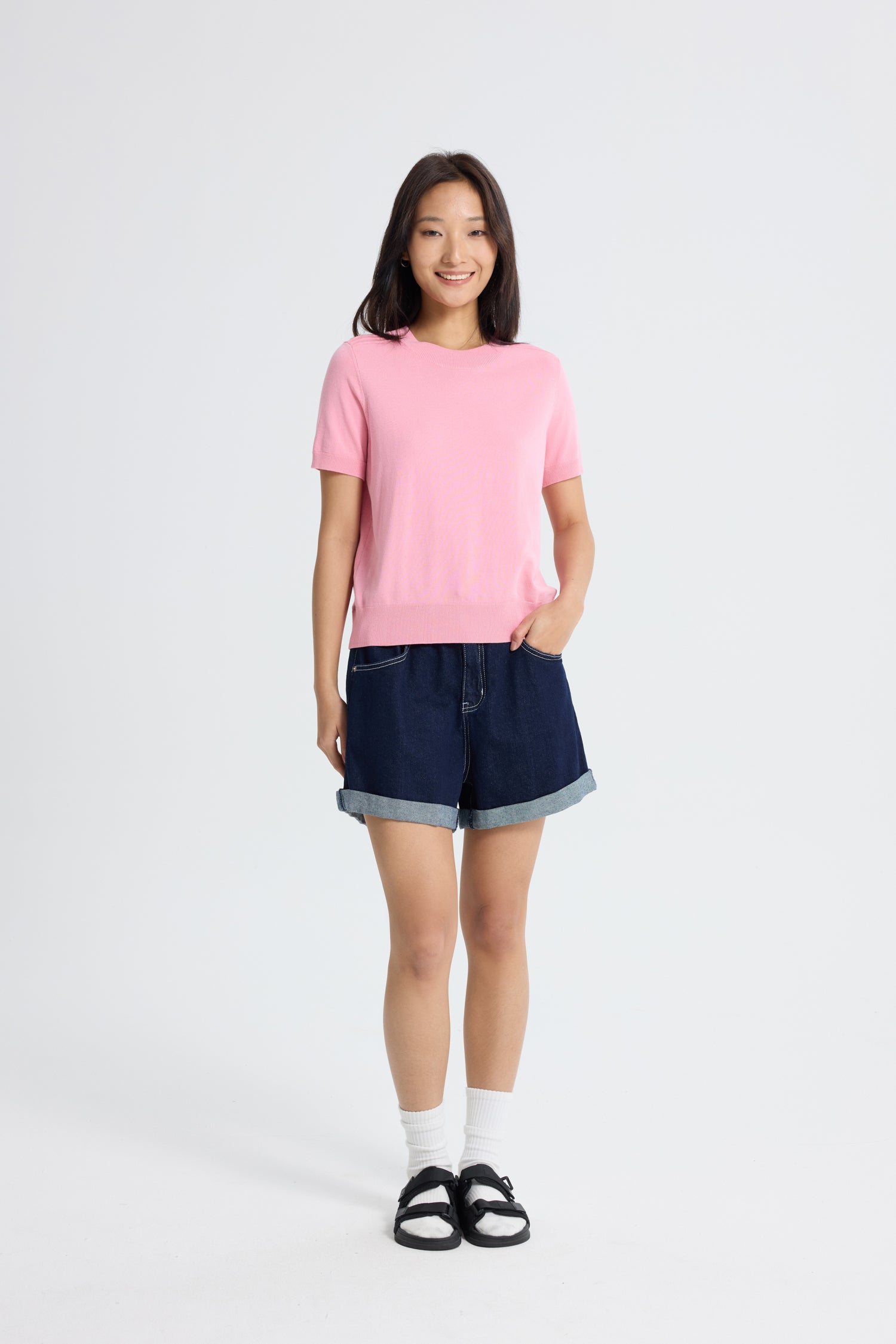 Knitted Short Sleeve Top - Pink