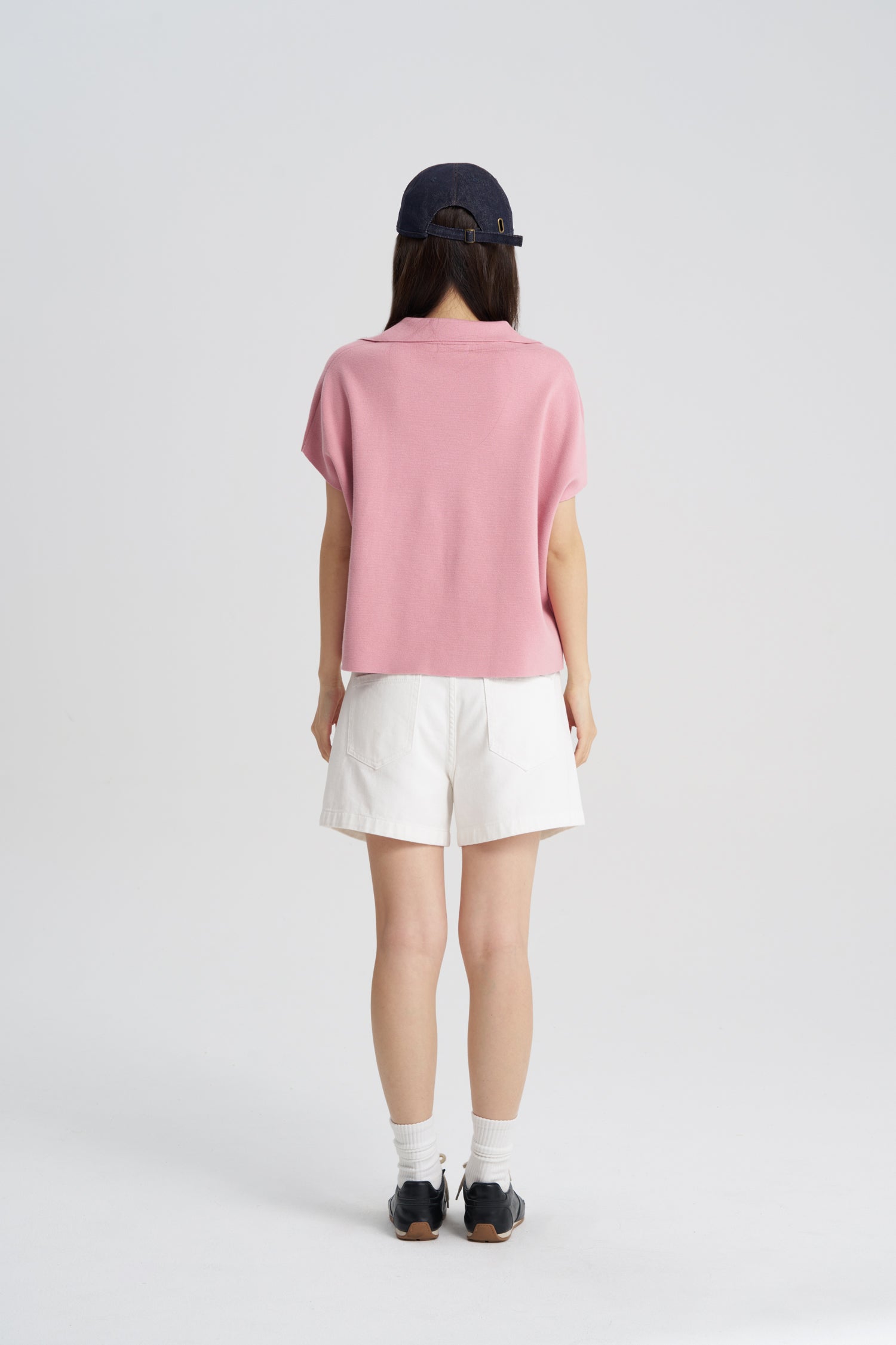 Knitted Notched Collar Top - Blush