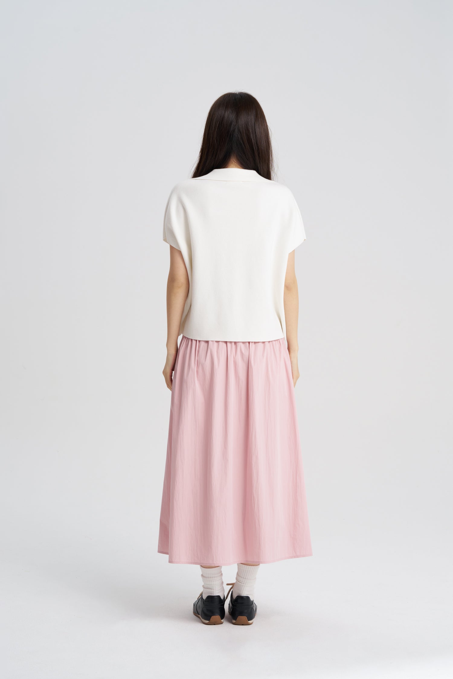 Knitted Notched Collar Top - Cream