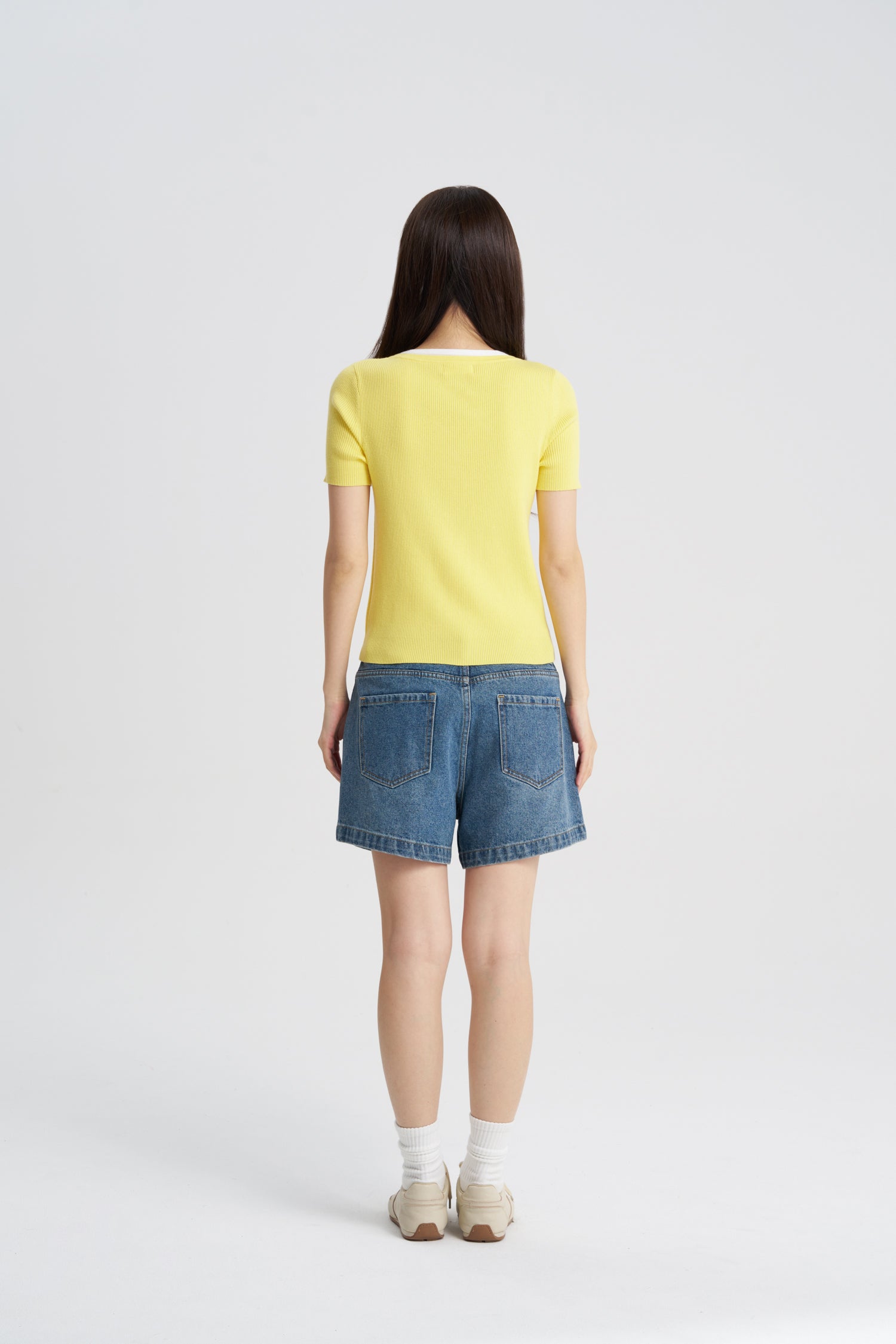 Knitted Double Collar Top - Canary
