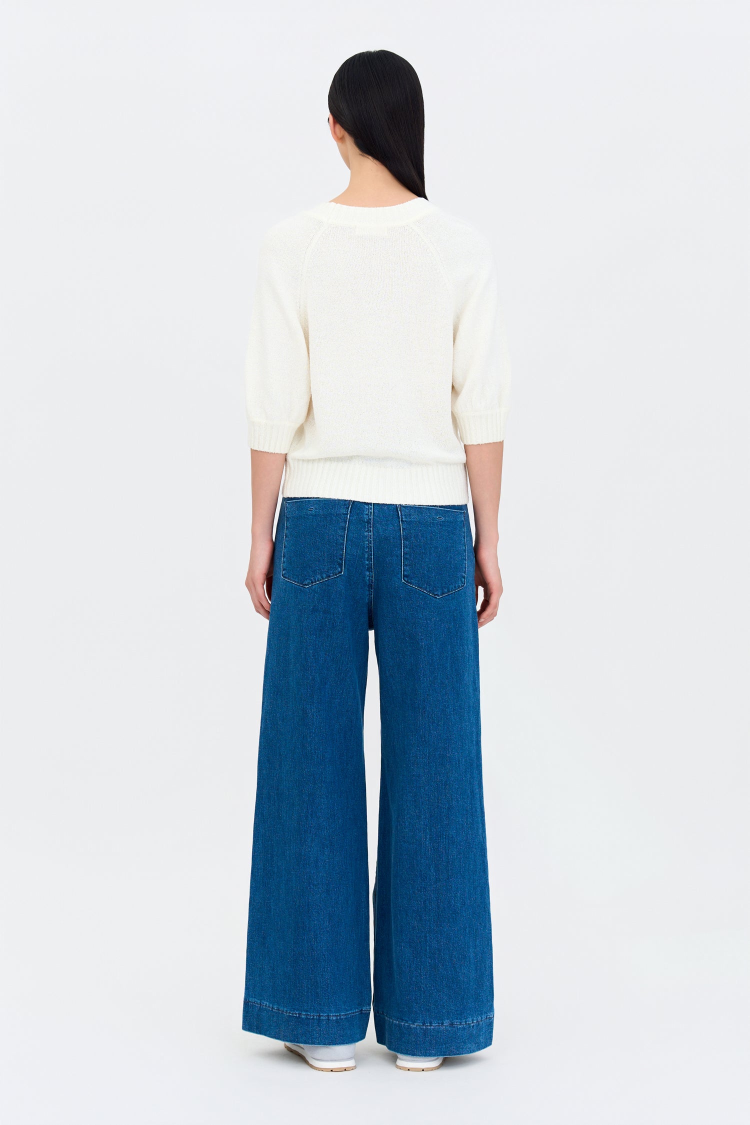 Textured Knitted Top w/ Embroidery Text - Cream