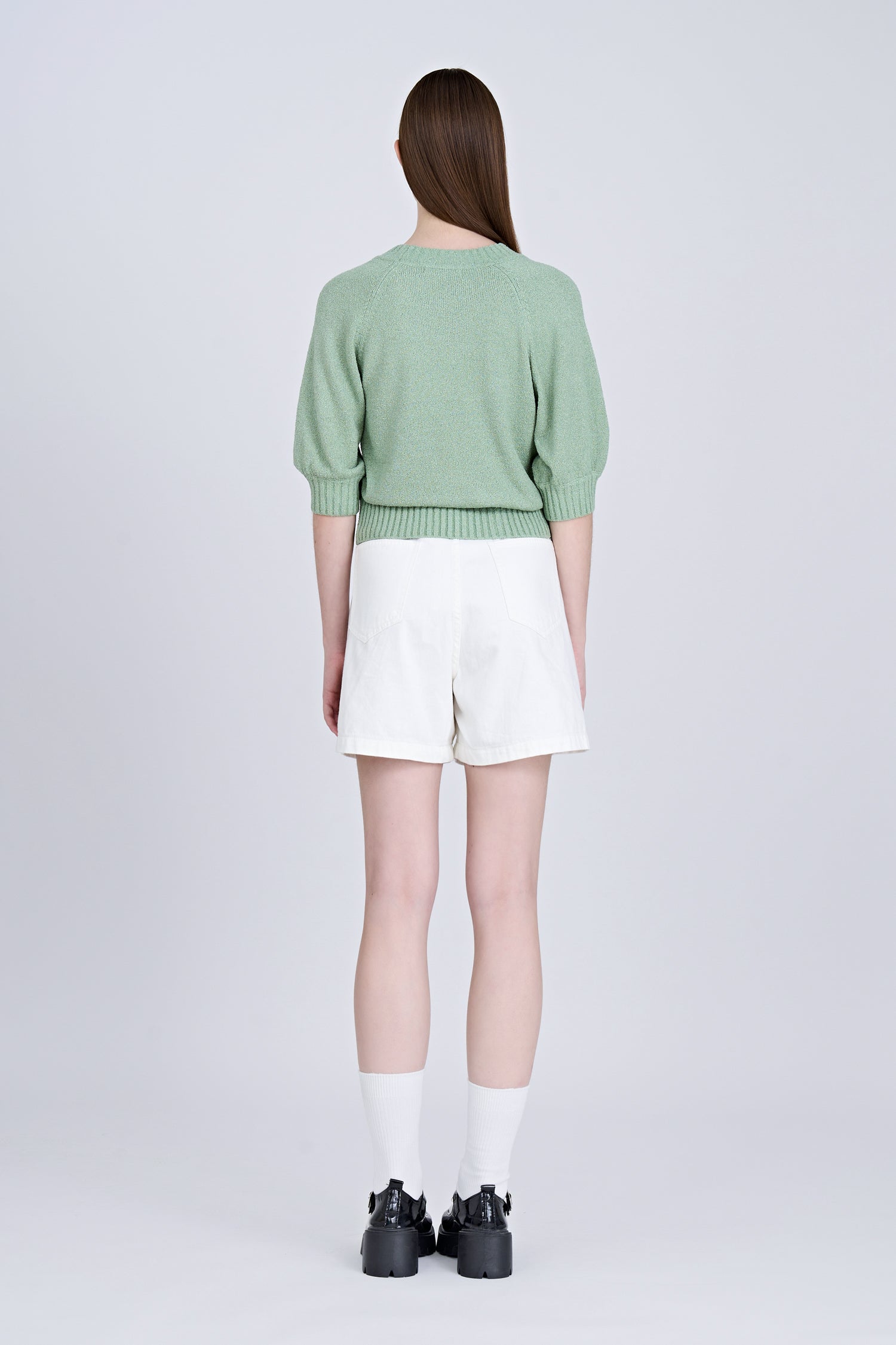 Textured Knitted Top w/ Embroidery Text - Pistachio