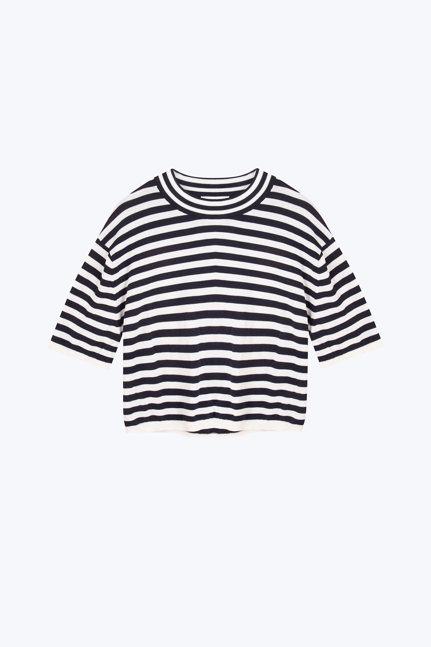 Knitted Drop Shoulders Top - Navy Stripes
