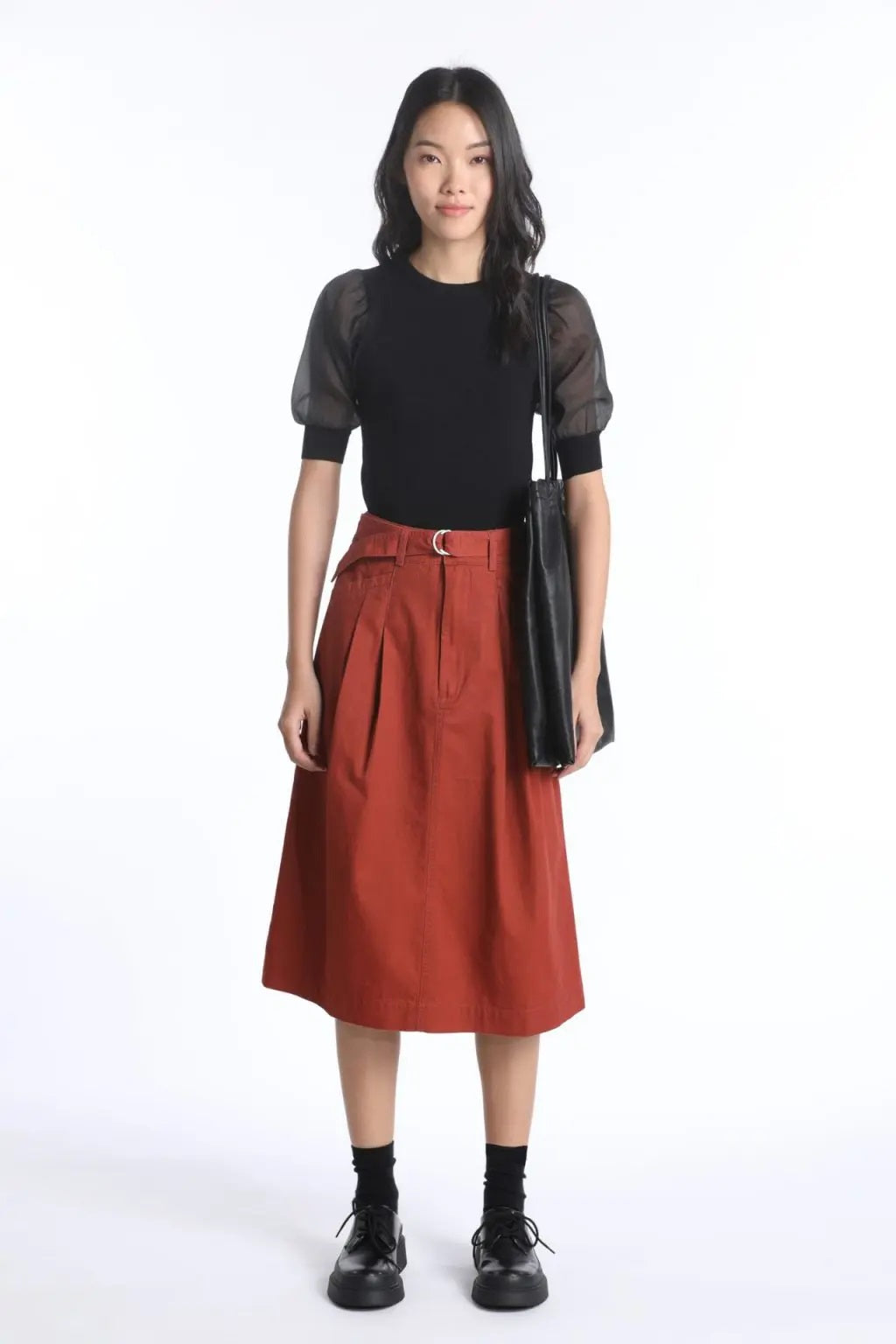 Knitted Puff Sleeves Top - Black