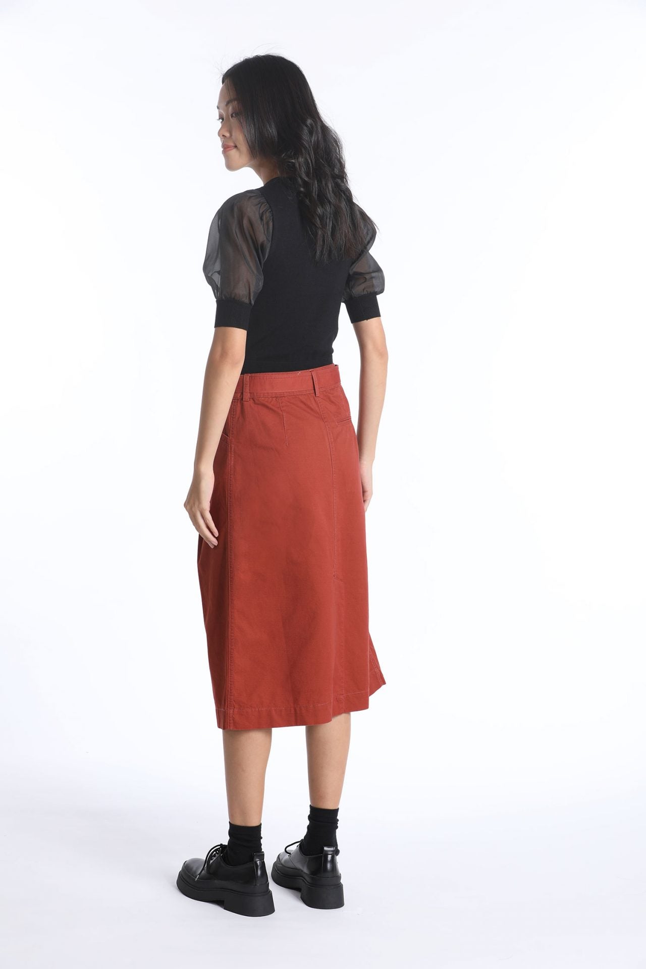 Knitted Puff Sleeves Top - Black