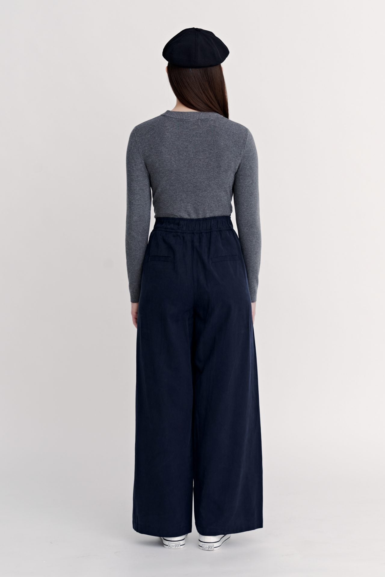 Knitted Ribbed Collar Long Sleeve Top - Dark Melange