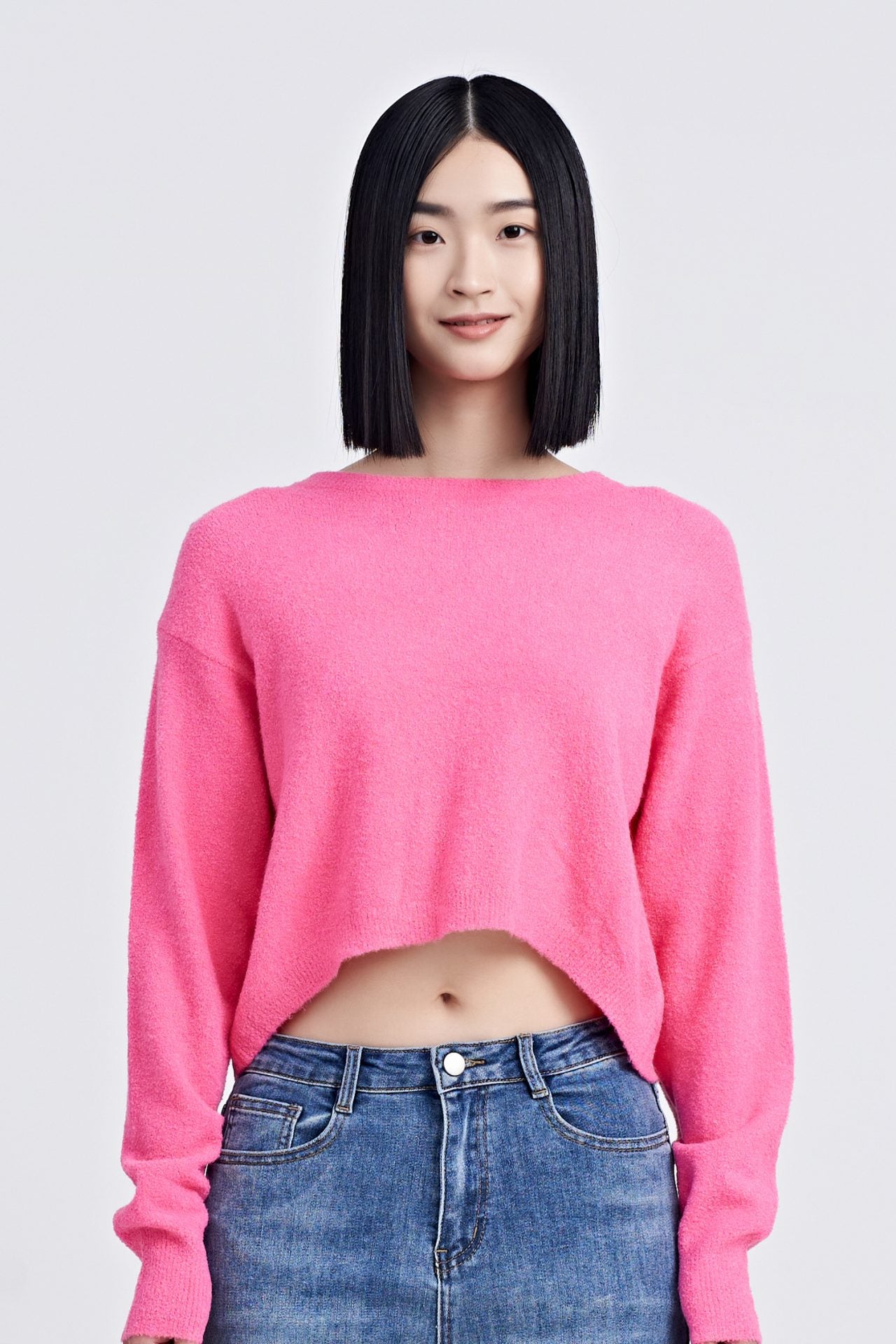 Knitted Textured Sweater - Hot Pink