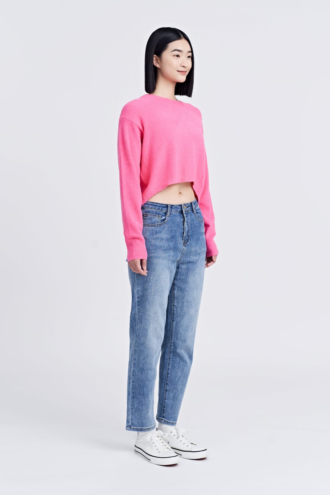 Knitted Textured Sweater - Hot Pink