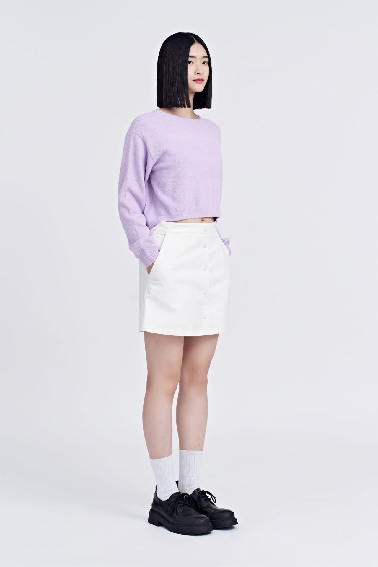 Knitted Textured Sweater - Lilac