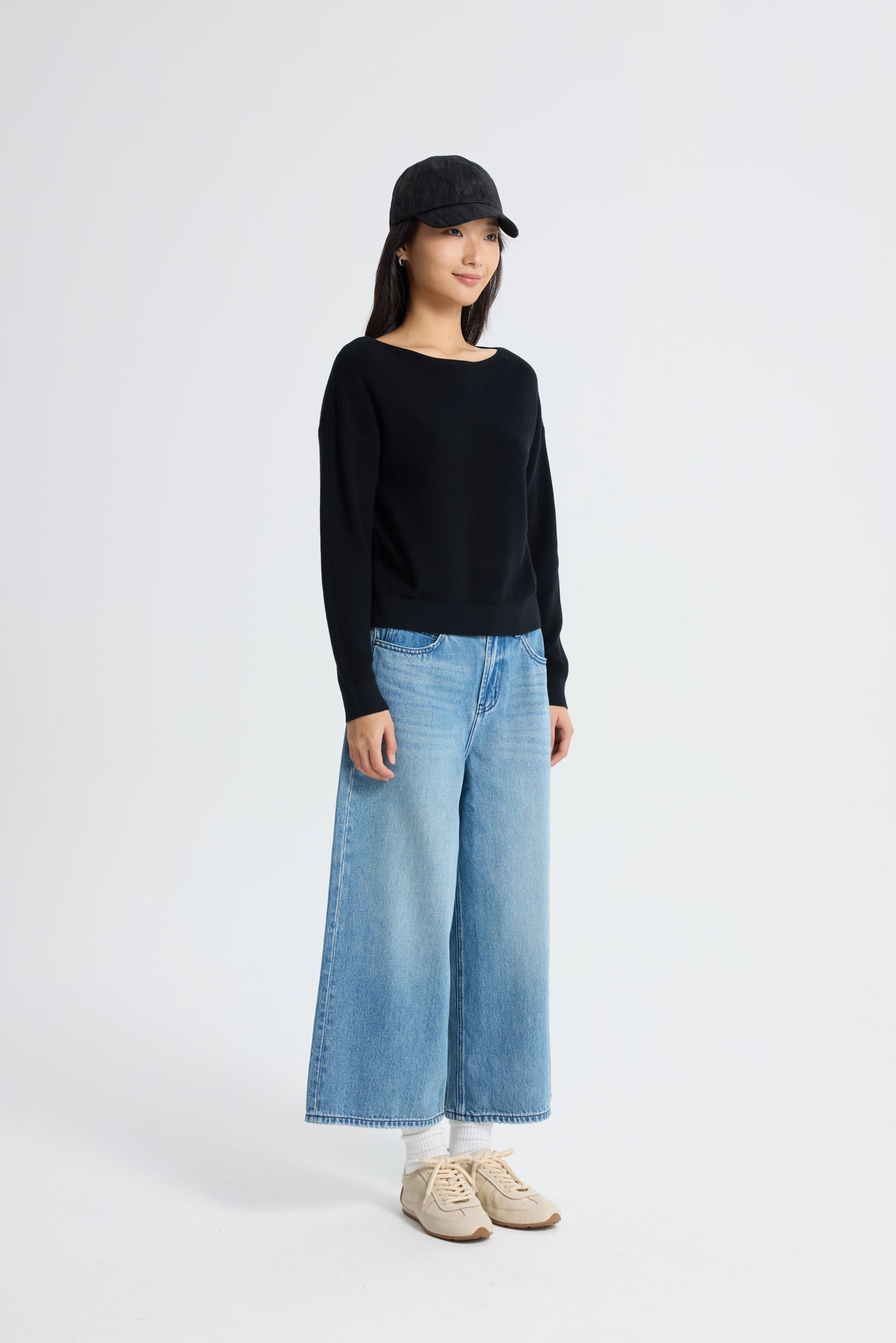 Knitted Boat Neck Top - Black