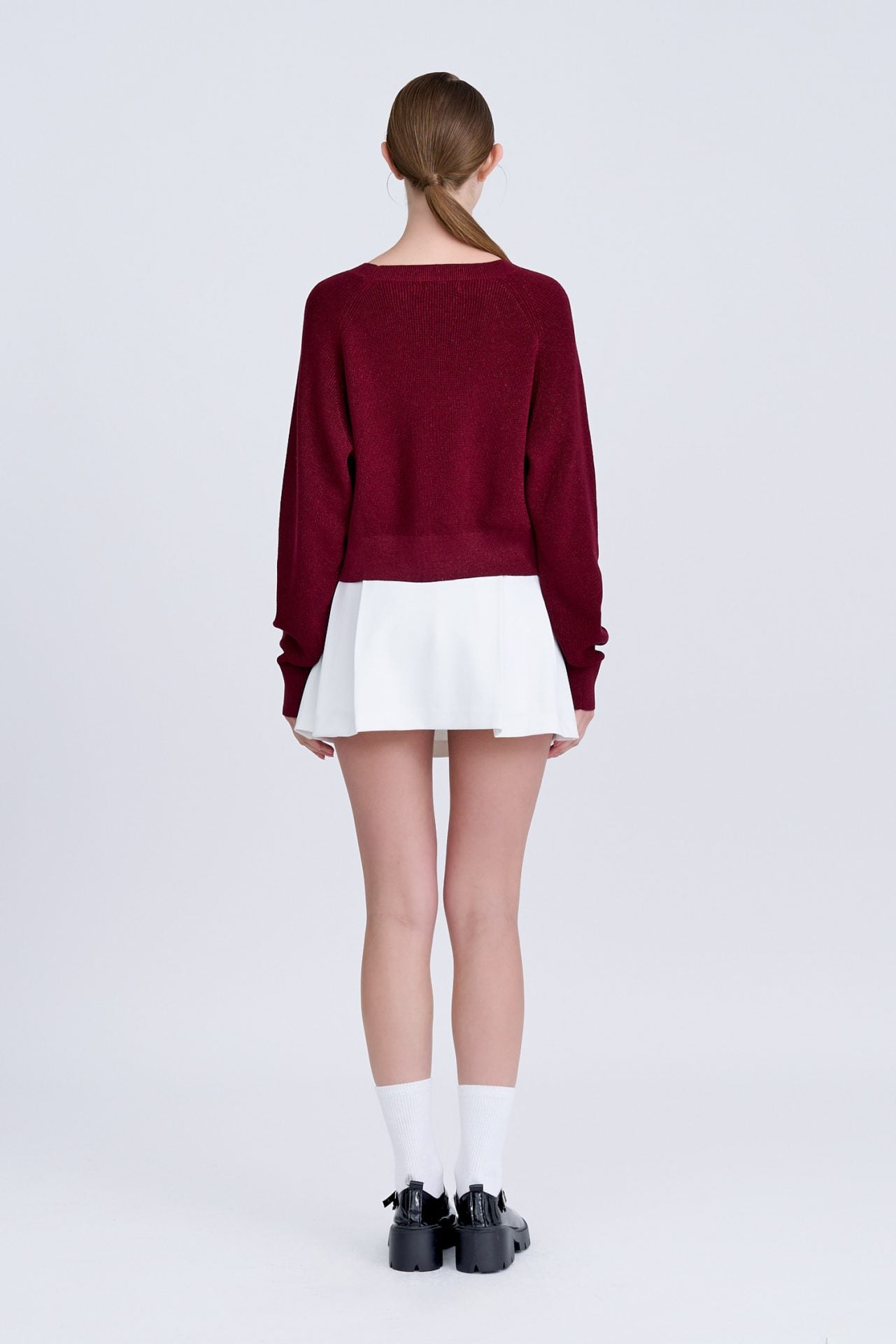 Knitted Long Sleeve Shimmer Sweater - Shimmer Burgundy
