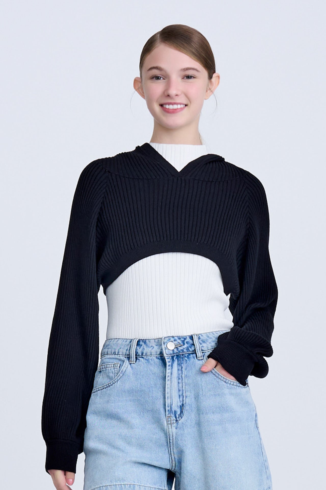 Knitted Cropped Hoodie Sweater