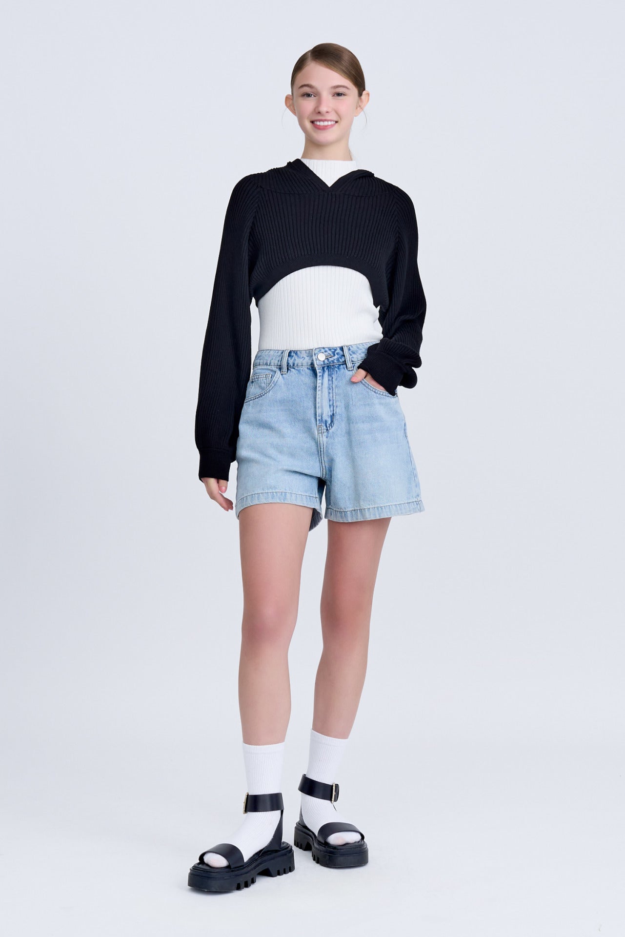 Knitted Cropped Hoodie Sweater