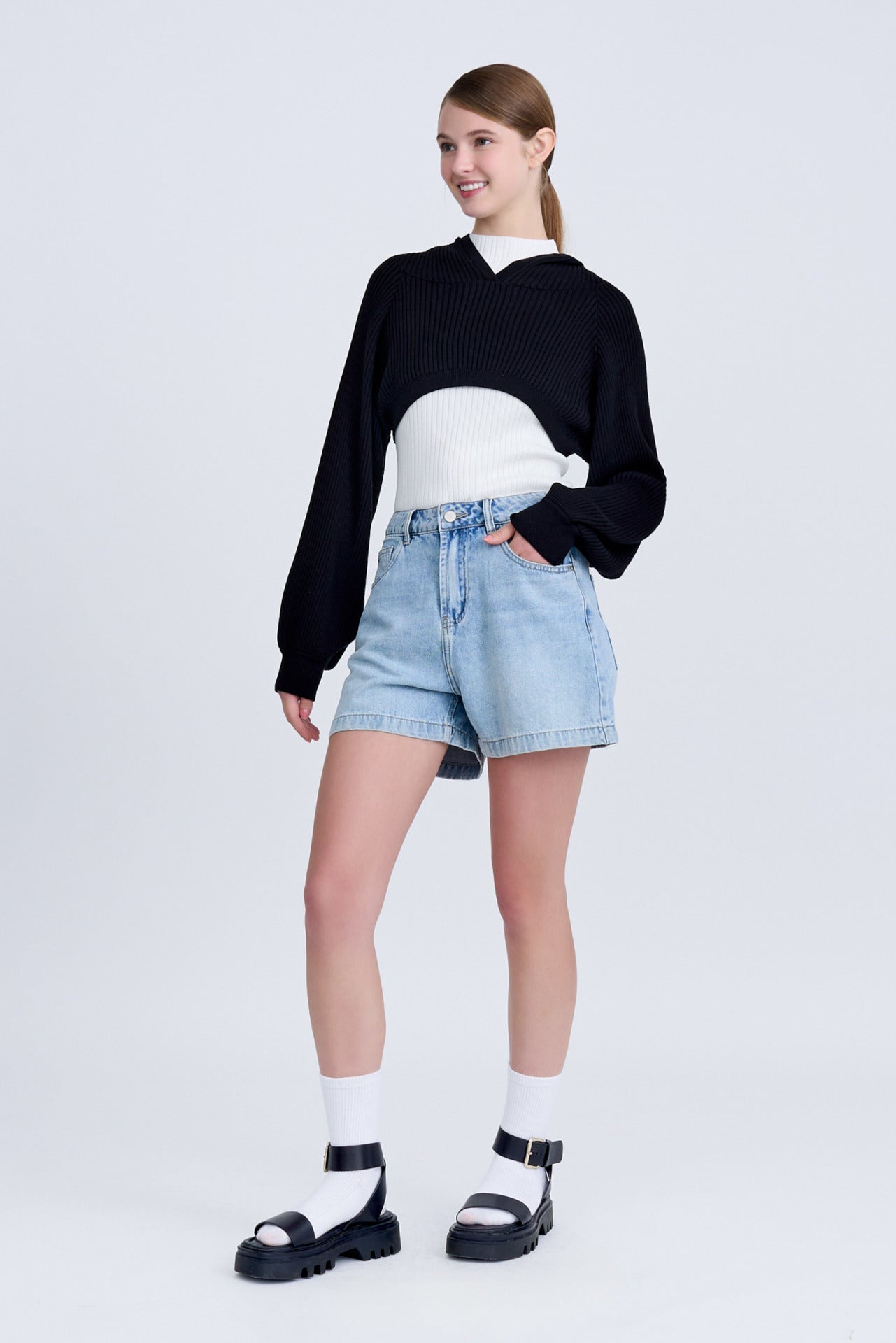 Knitted Cropped Hoodie Sweater