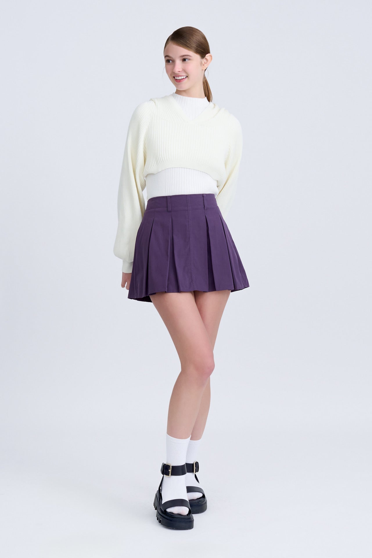 Knitted Cropped Hoodie Sweater