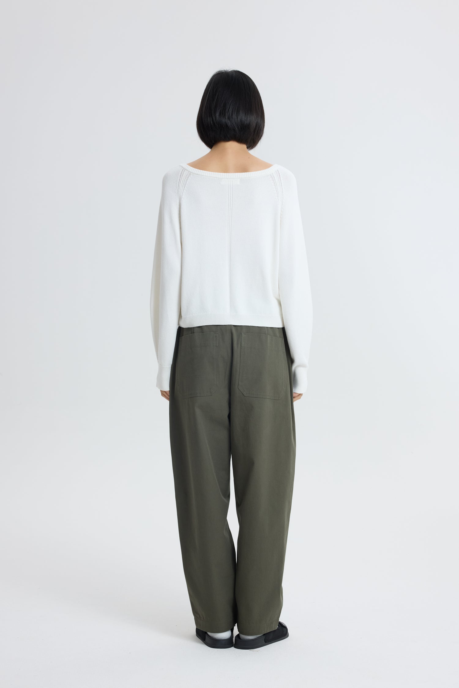 Knitted V-Neck Sweater - Cream