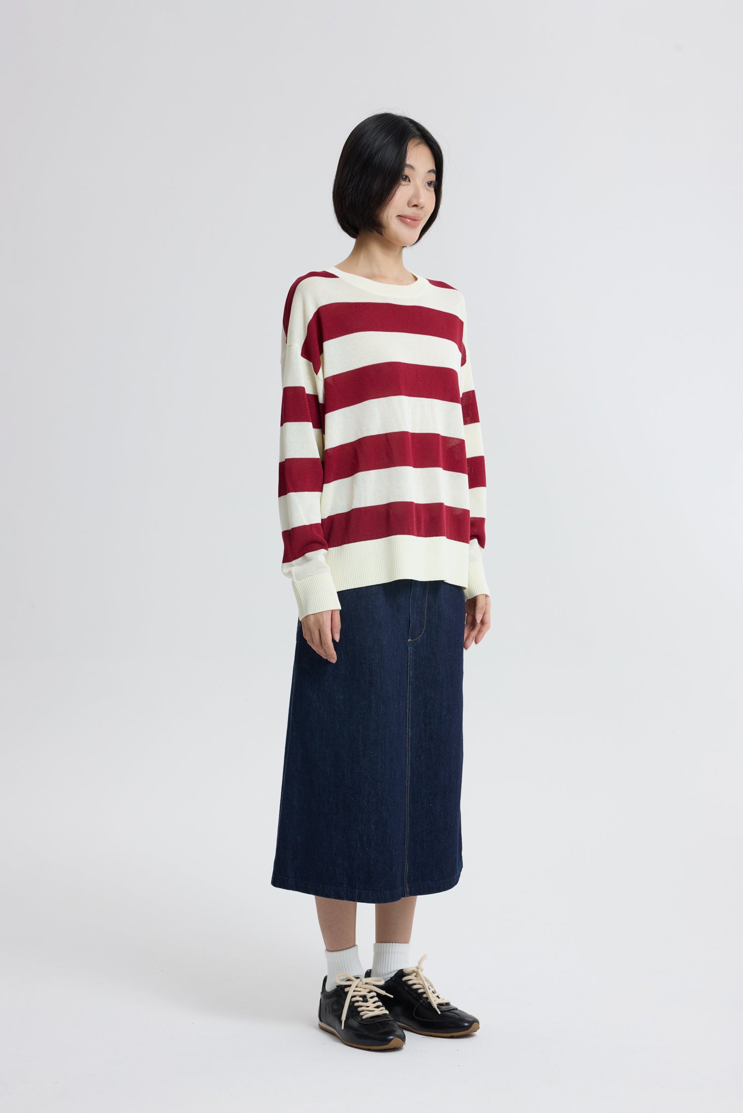 Knitted Bold Stripes Sweater - Stripes Burgundy