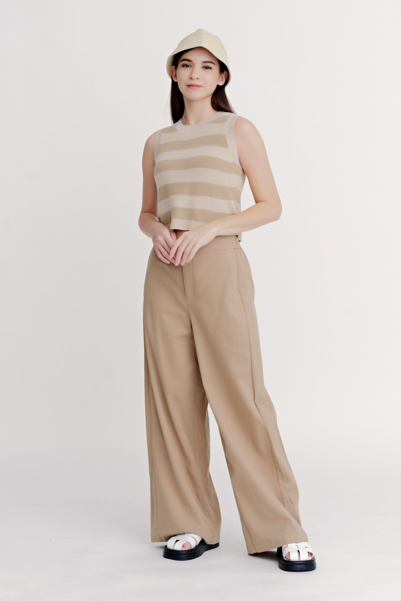 Knitted Striped Cropped Top - Khaki
