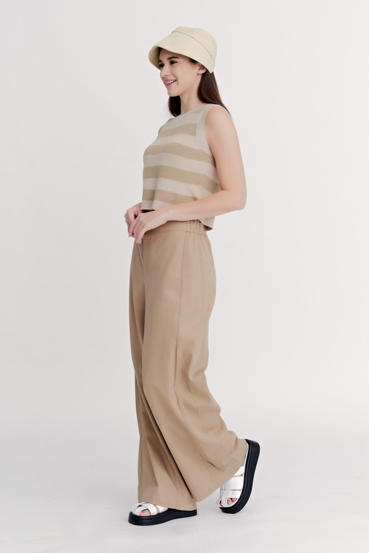 Knitted Striped Cropped Top - Khaki