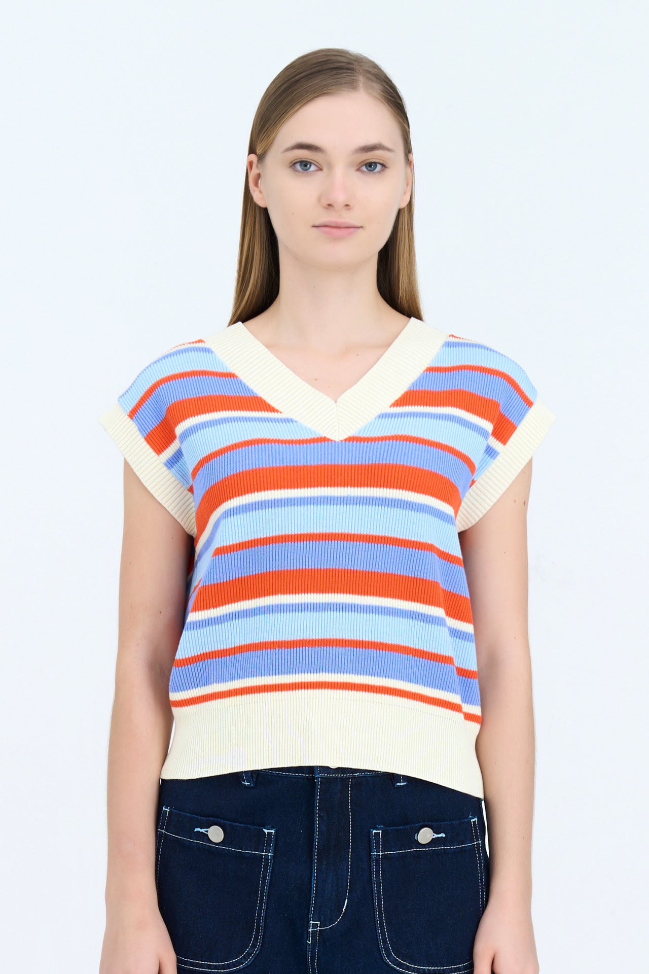 Knitted Striped Vest - Periwinkle Stripes