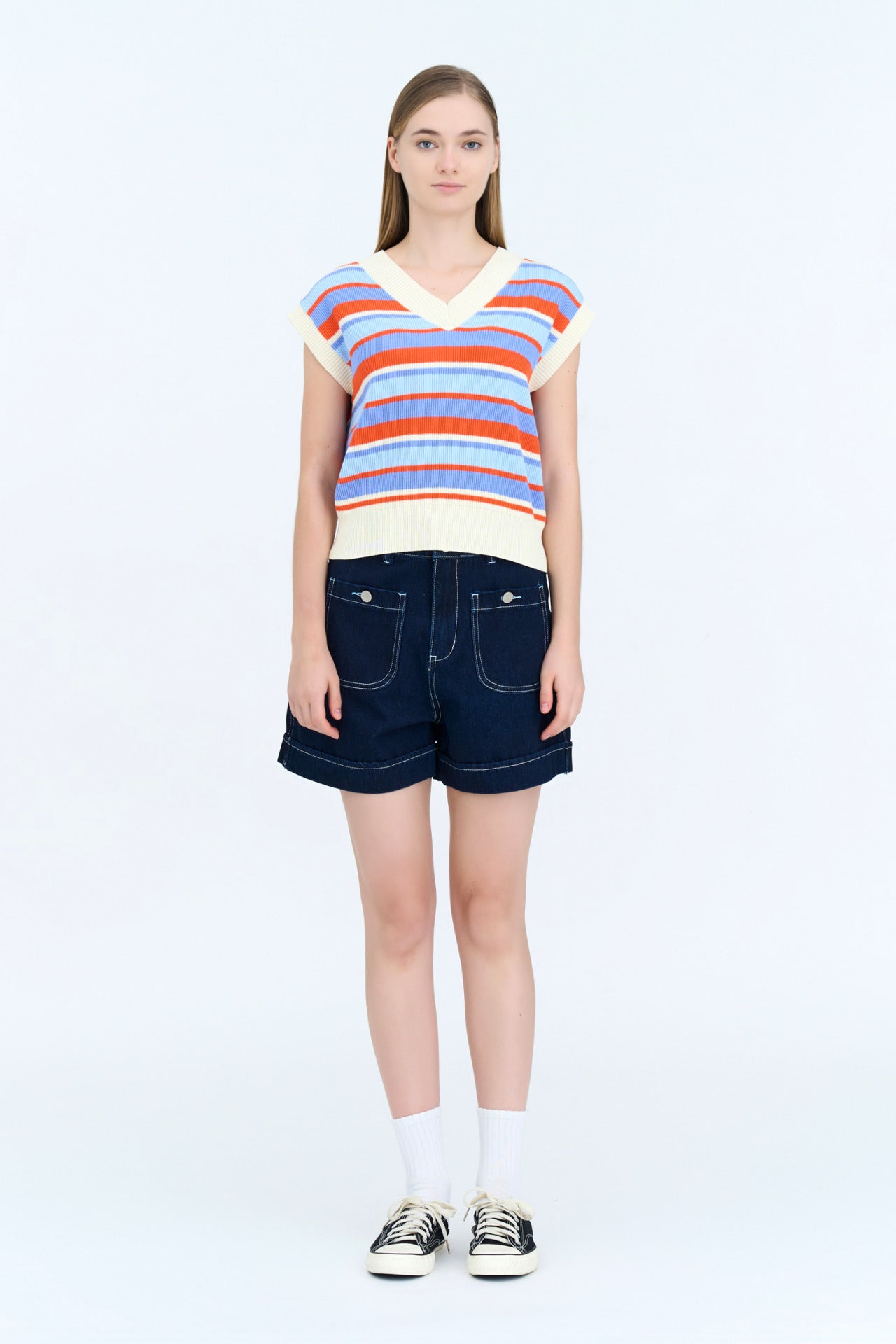 Knitted Striped Vest - Periwinkle Stripes