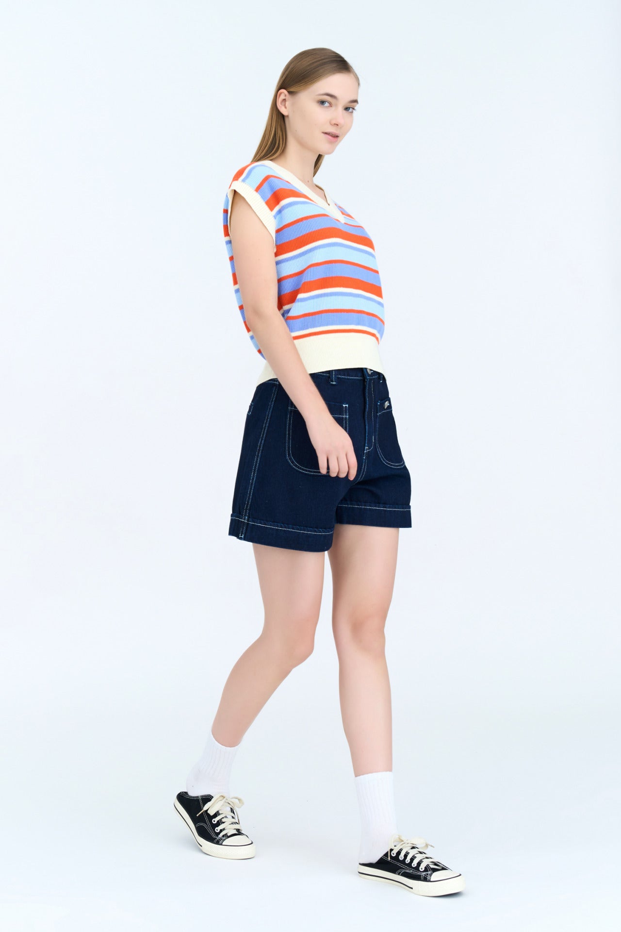 Knitted Striped Vest - Periwinkle Stripes