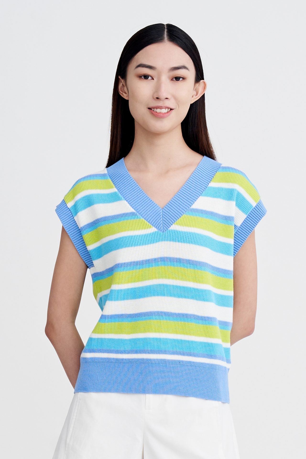 Knitted Striped Vest - Sky Stripes